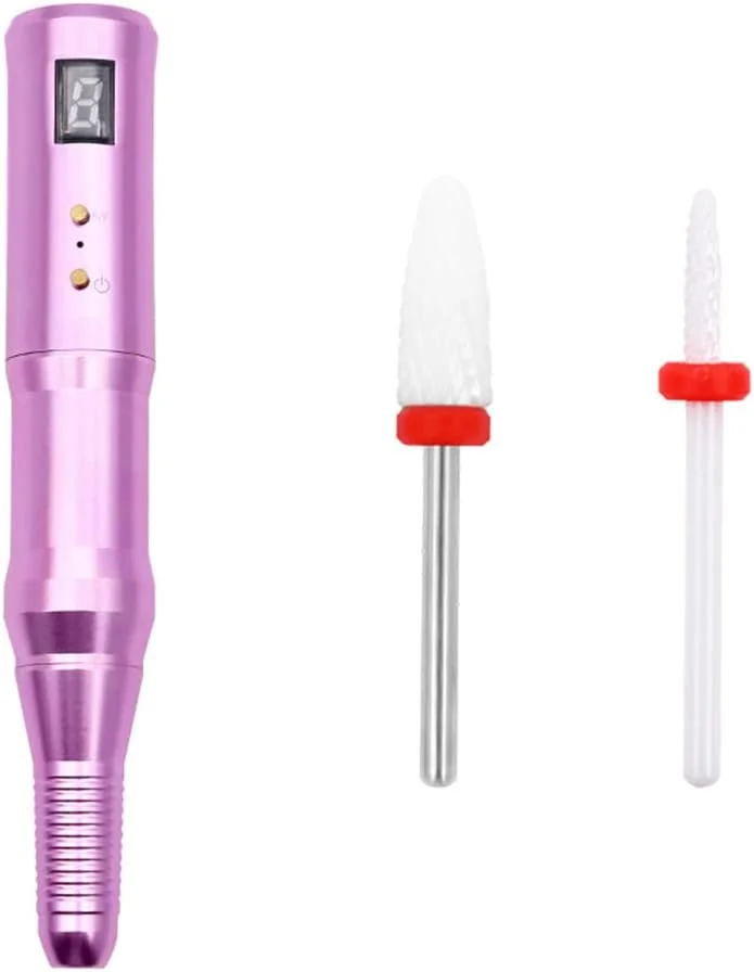دستگاه سوهان برقی ناخن حرفه ای تمکین، قابل حمل، شارژی USB، با 2 سر سنگ زنی سرامیکی، برای ناخن های اکریلیک و ژلی، صورتی