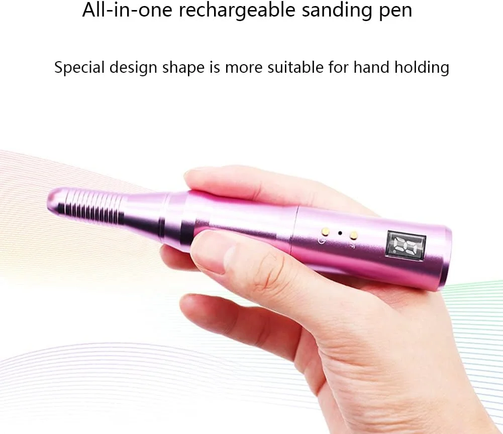 دستگاه سوهان برقی ناخن حرفه ای تمکین، قابل حمل، شارژی USB، با 2 سر سنگ زنی سرامیکی، برای ناخن های اکریلیک و ژلی، صورتی