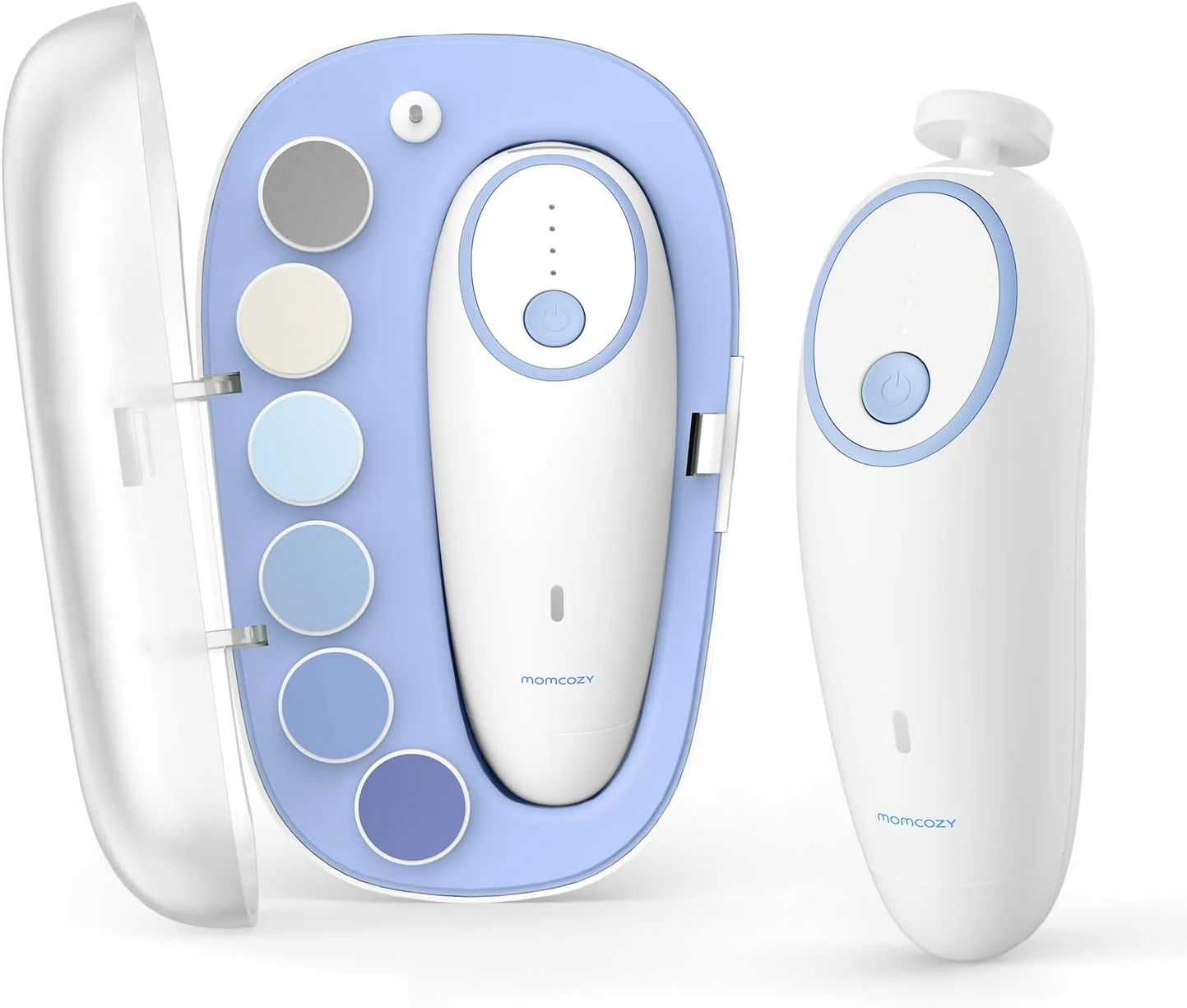 سوهان ناخن برقی کودک Momcozy، ناخن گیر شارژی کودک، سوهان ناخن ملایم کودک برقی با چراغ شب، 7 پد تعویض سر سنگ زنی، آبی