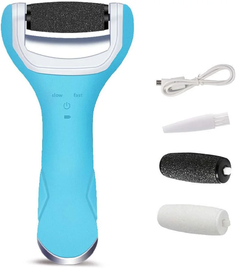 سوهان برقی پا، از بین برنده پوست سفت، ابزار پدیکور پا، قابل شارژ با USB، ابزار مراقبت از پا با 2 سری غلتکی، آبی