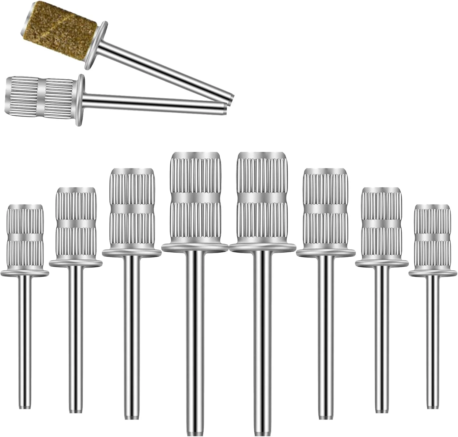 ست مته برقی ناخن برای سوهان برقی، 10 عدد سری تعویضی 3/32 اینچی رنگ نقره ای، مته میله ای جداشونده آسان، مته های سوهان ناخن برای سوهان کشی، سمباده زنی، ابزار مانیکور پدیکور