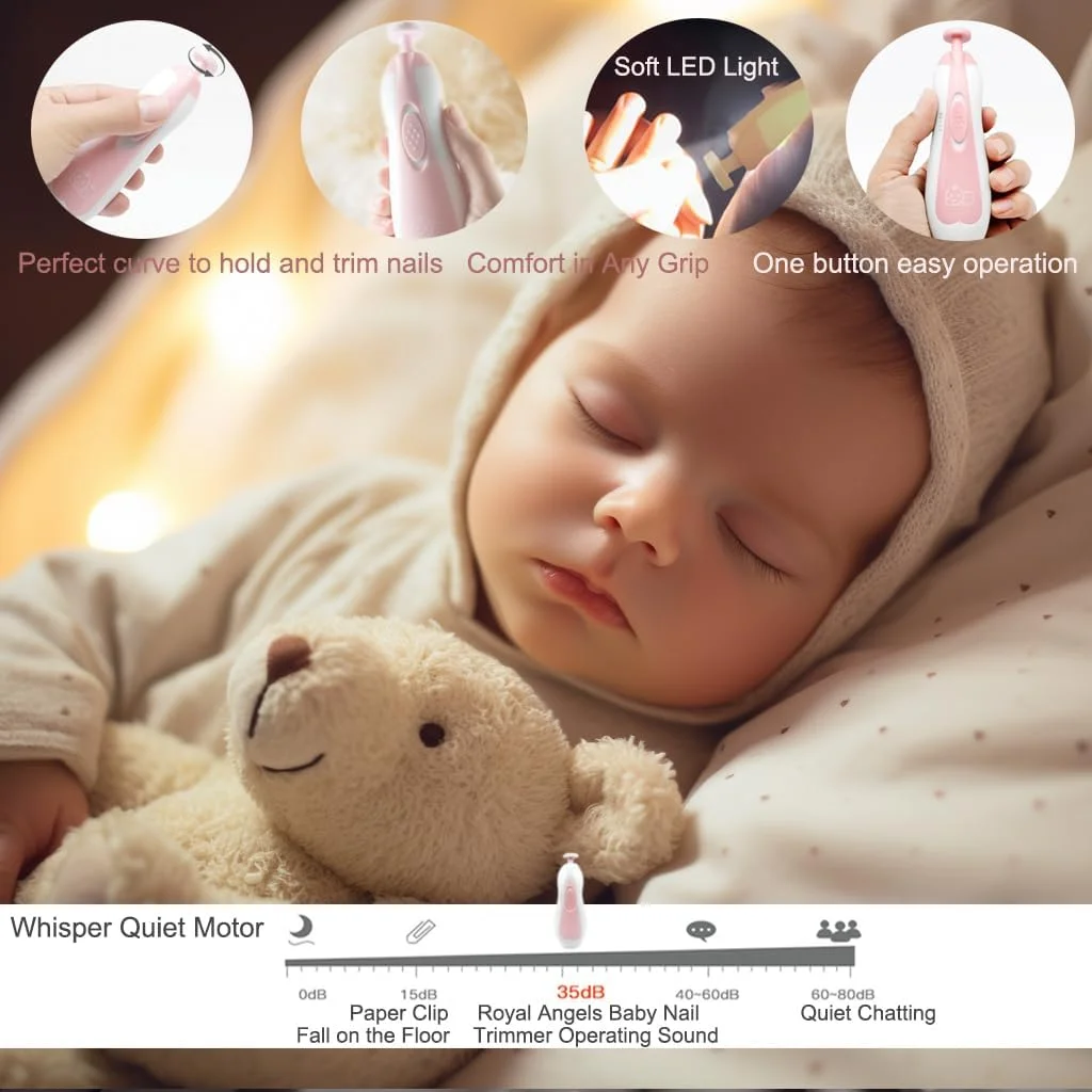 ست مانیکور کودک رویال آنجلز 20 در 1 | ست ایمن و برقی مانیکور کودک، سوهان ناخن کودک، سری های تعویضی اضافی، مناسب برای ناخن های دست و پای نوزاد و کودک نوپا، مرتب و براق کننده (صورتی)