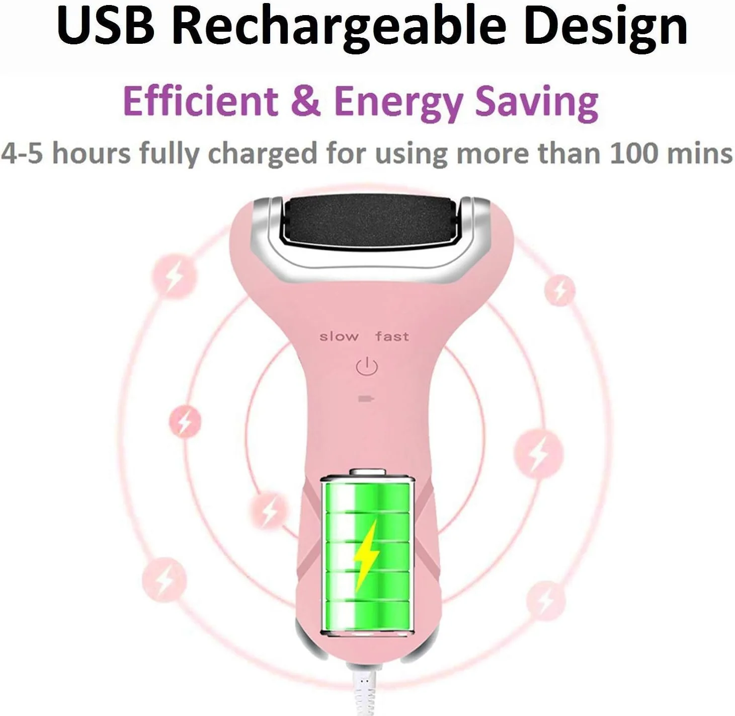 سوهان برقی پا، از بین برنده پوست سفت، ابزار پدیکور پا، قابل شارژ با USB، ابزار مراقبت از پا با 2 سری غلتکی، آبی