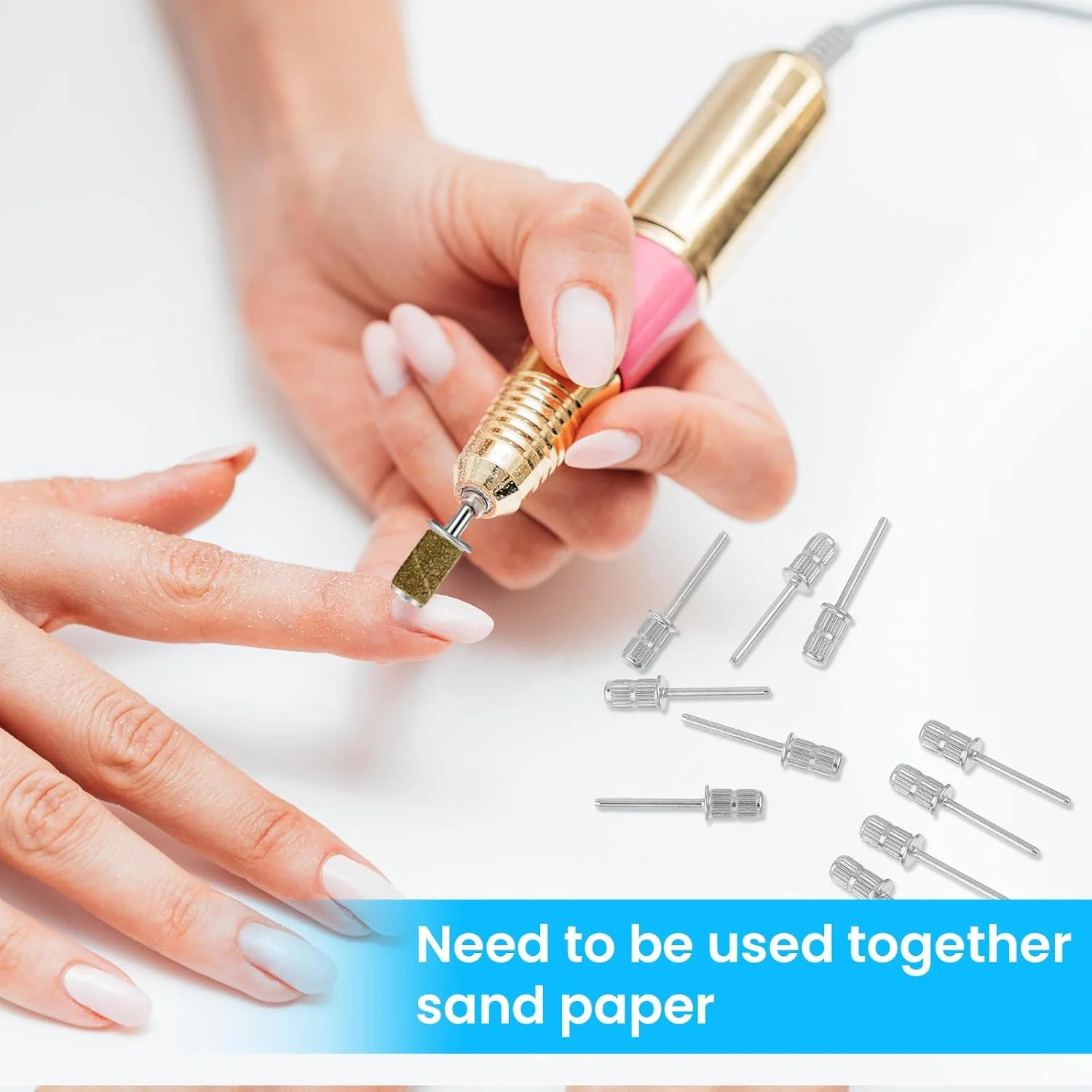 ست مته برقی ناخن برای سوهان برقی، 10 عدد سری تعویضی 3/32 اینچی رنگ نقره ای، مته میله ای جداشونده آسان، مته های سوهان ناخن برای سوهان کشی، سمباده زنی، ابزار مانیکور پدیکور