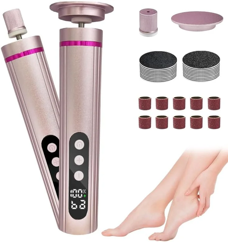 سوهان برقی پا 2 در 1 مدل Ideal Swan، سوهان پا با 9 سرعت قابل تنظیم به همراه دیسک های سمباده و سرهای سنگ زنی، از بین برنده پینه و پوست مرده برای آقایان و بانوان (صورتی)