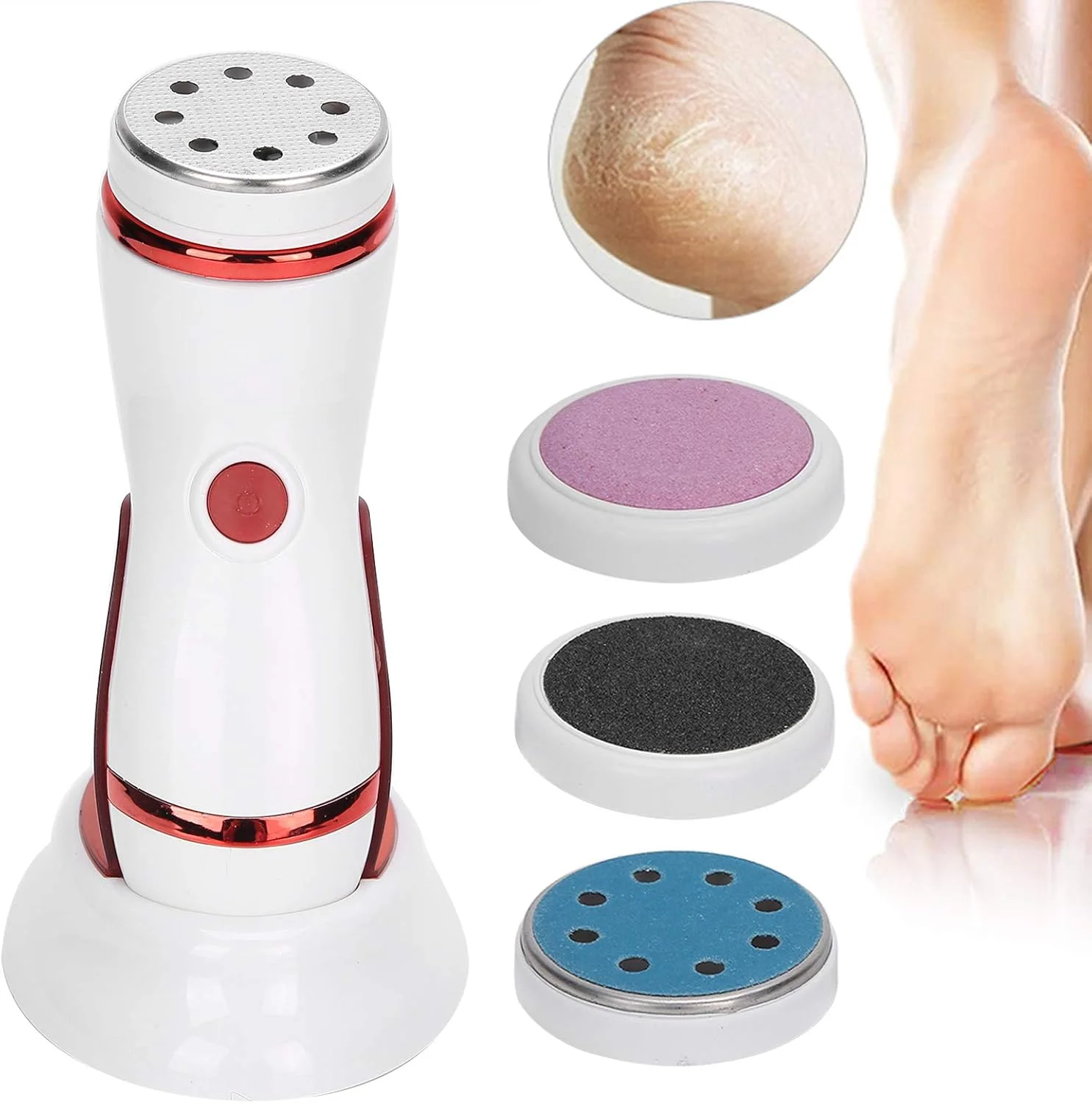 ست سوهان برقی پا با 4 سری سمباده، قابل حمل و ضد آب، از بین برنده پوست های خشک، ترک خورده و پینه بسته، بهترین ابزار پدیکور و مراقبت از پا