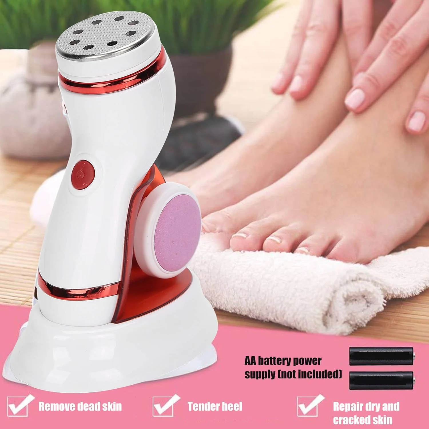 ست سوهان برقی پا با 4 سری سمباده، قابل حمل و ضد آب، از بین برنده پوست های خشک، ترک خورده و پینه بسته، بهترین ابزار پدیکور و مراقبت از پا