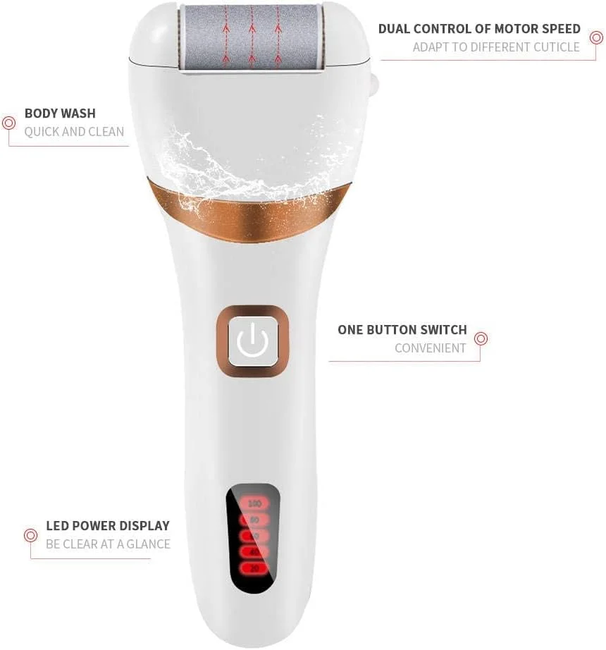 سوهان برقی پا، حرفه ای، ضد آب USB Ipx7 با 3 سری غلتکی زبر برای پوست های مرده، سفت و ترک خورده، پینه ها
