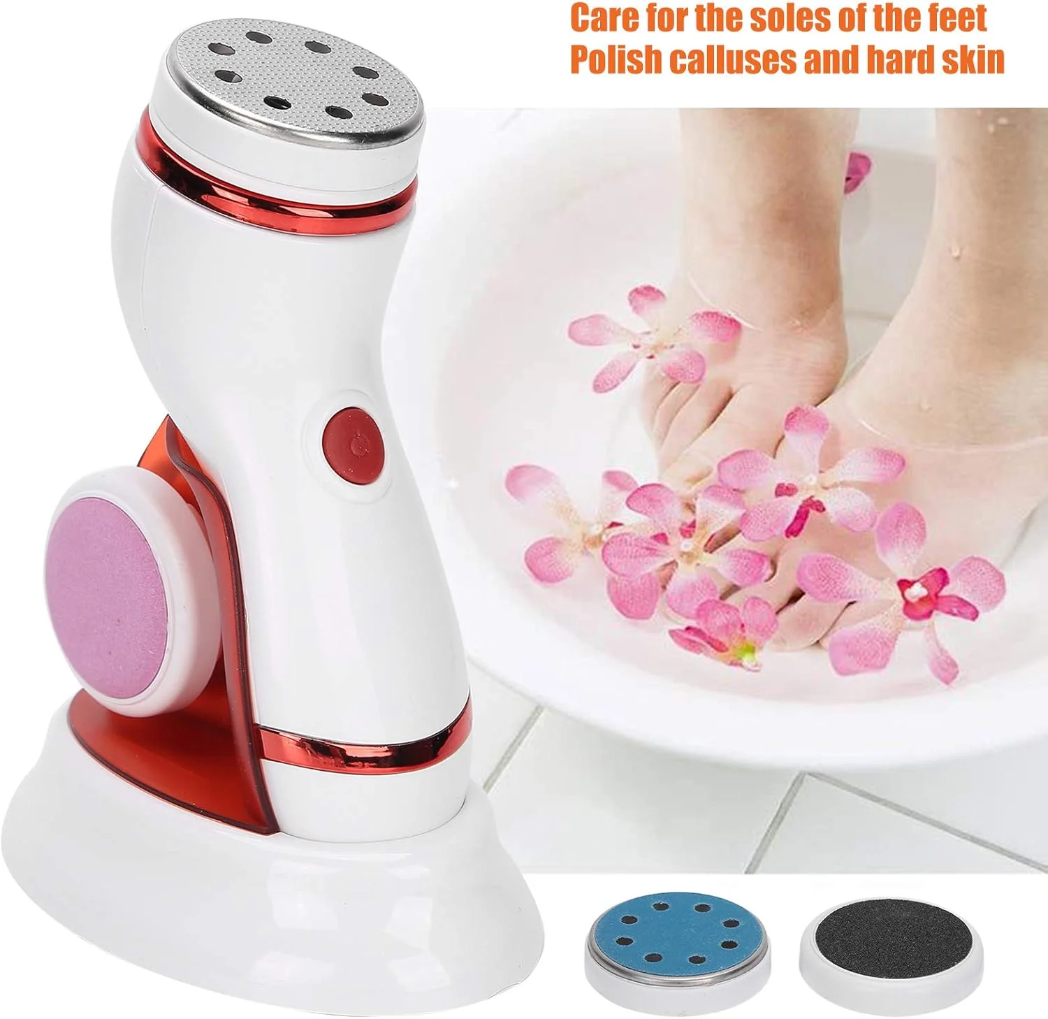 ست سوهان برقی پا با 4 سری سمباده، قابل حمل و ضد آب، از بین برنده پوست های خشک، ترک خورده و پینه بسته، بهترین ابزار پدیکور و مراقبت از پا