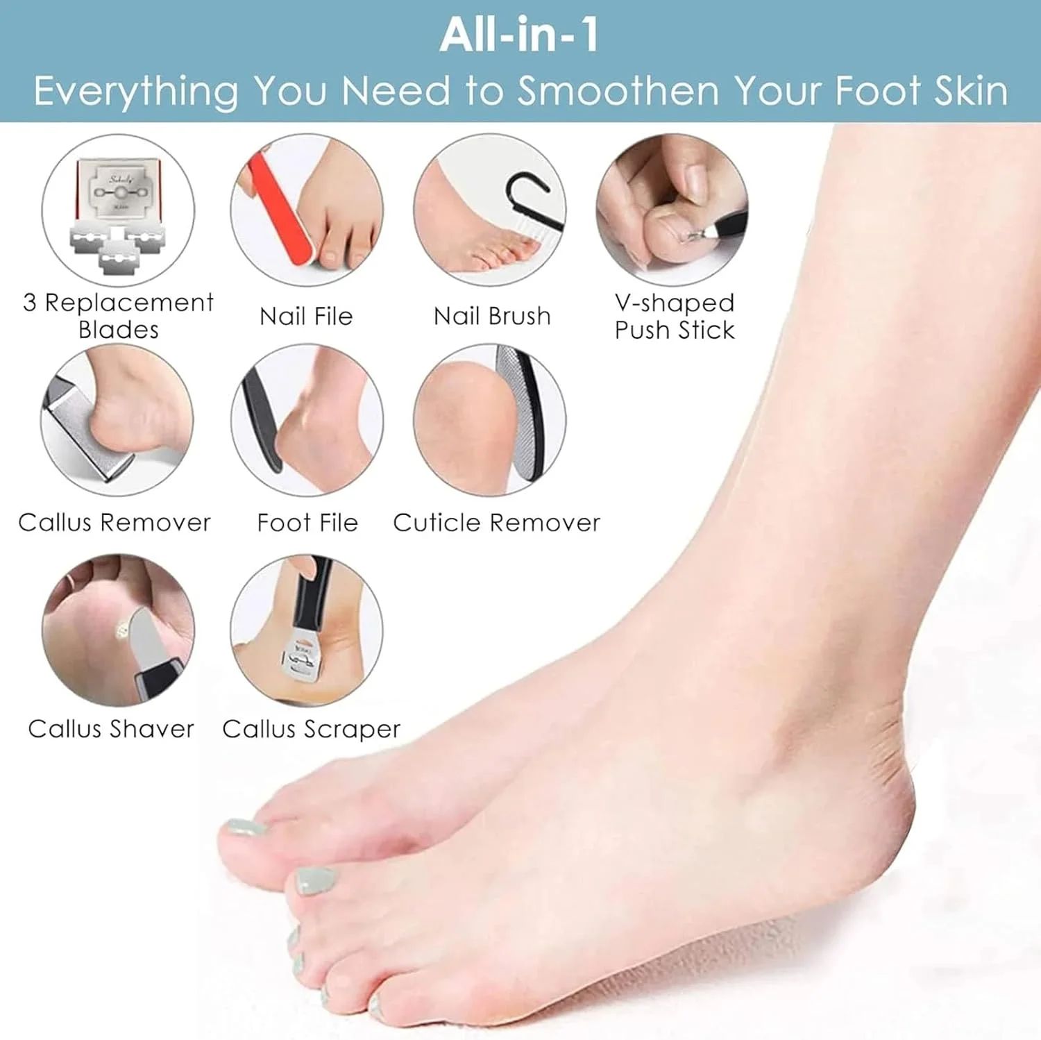 سوهان برقی پا، از بین برنده پوست سخت پا، سوهان برقی از بین برنده پینه پا، کیت پدیکور ضد آب با 3 سری و 2 سرعت - مشکی