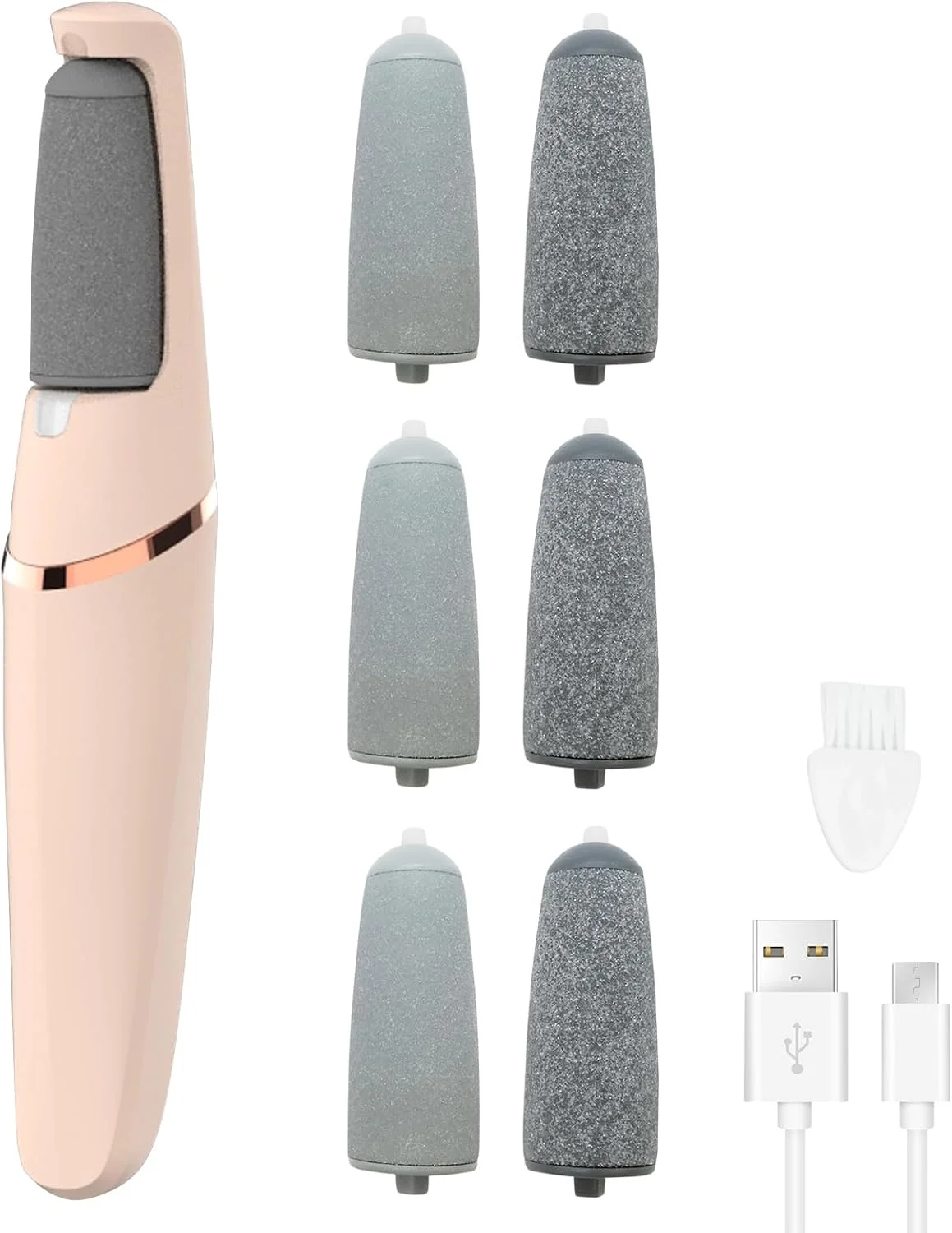 سوهان پدیکور برقی از بین برنده پینه پا، صورتی، به همراه 6 سری تعویضی، سوهان برقی پا، ابزار پدیکور برای پوست های مرده، سفت و ترک خورده