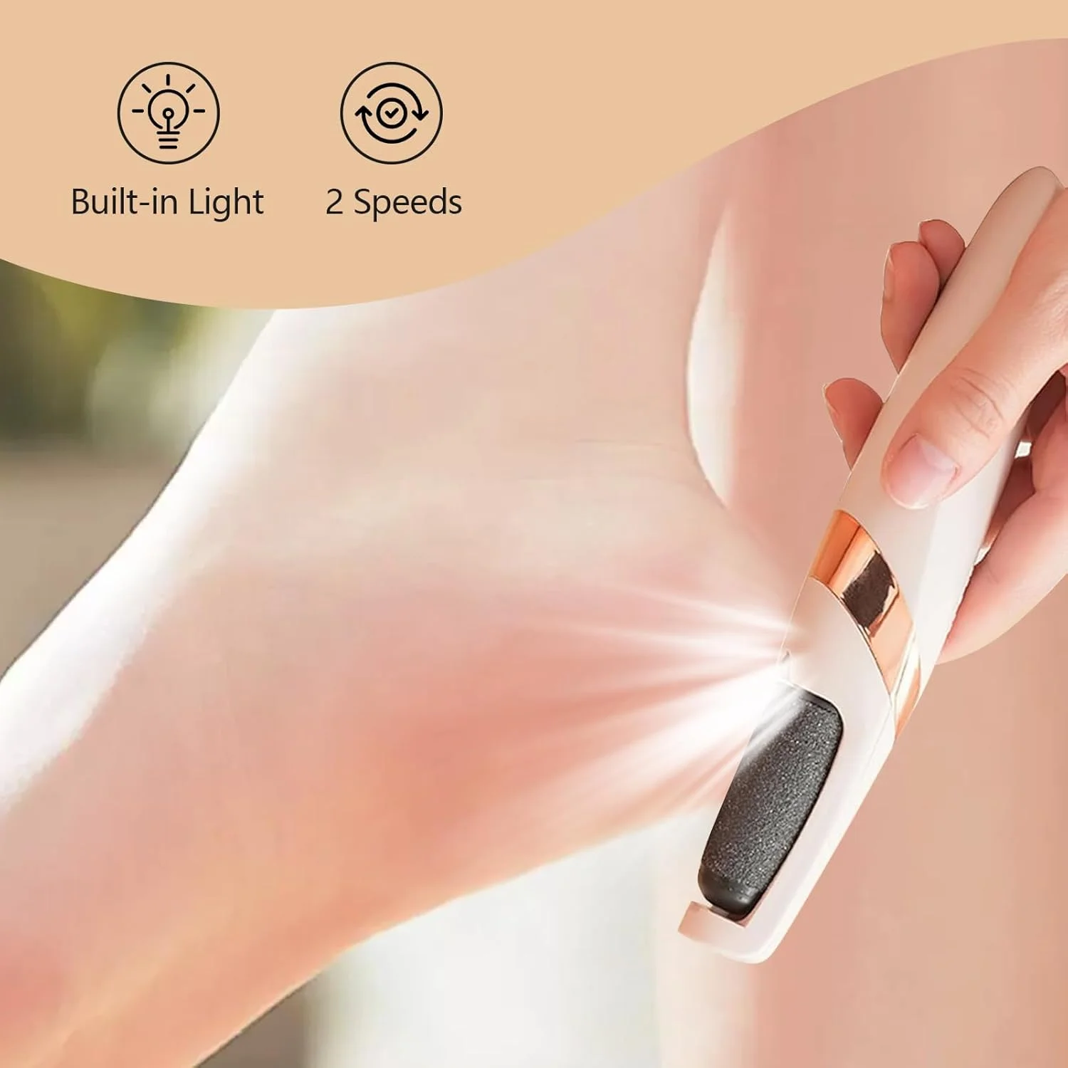 سوهان برقی پا، از بین برنده پینه پا، دارای سرهای زبر و نرم، 2 سرعت، چراغ LED، کیت پدیکور برقی قابل شارژ، ابزار پدیکور برای پاشنه، انگشتان پا و کف پا