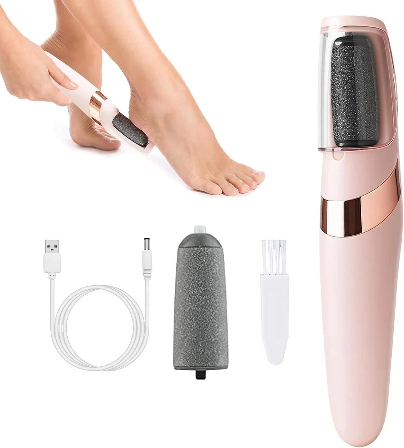 سوهان برقی پدیکور پا FUG با 2 سری غلتکی، سوهان برقی قابل شارژ USB برای از بین بردن پوست های سفت و مرده