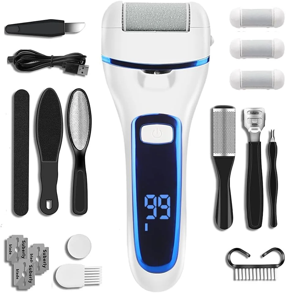 ست برتر از بین برنده پینه پا برقی 18 تکه، سوهان برقی پا برای از بین بردن پوست مرده، ابزار از بین برنده پینه پا، پدیکور برقی، ست سوهان برقی پا
