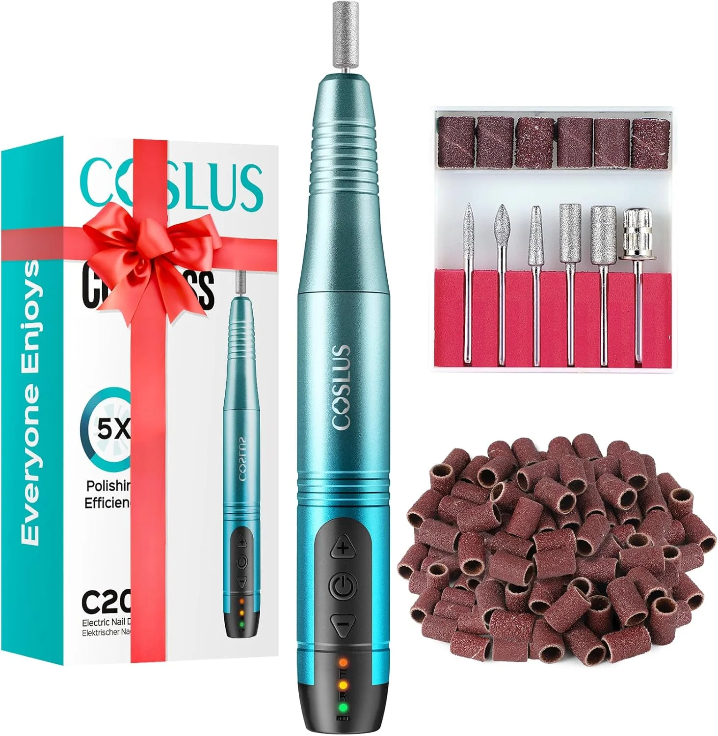 دستگاه سوهان برقی ناخن بی سیم COSLUS: حرفه ای برای ناخن های پودری آکریلیک ژل، کیت دستگاه سوهان ناخن قابل حمل برای مانیکور پدیکور، ست کامل ناخن با قابلیت شارژ و وزن سبک - آبی