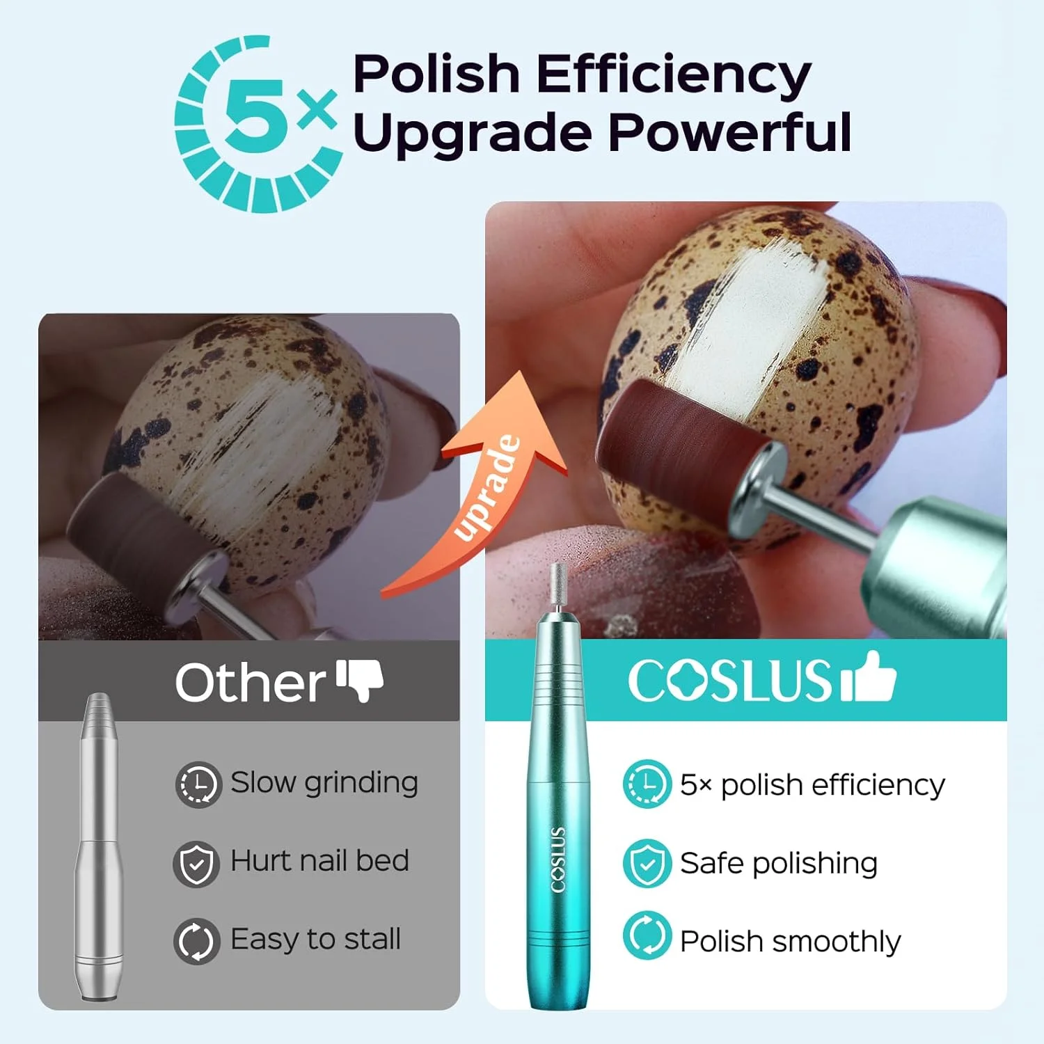 دستگاه سوهان برقی ناخن حرفه ای COSLUS: مناسب برای ناخن های پودری، ژلی و اکریلیک، ست مانیکور و پدیکور قابل حمل با ابزار پولیش و سری سوهان ناخن و نوارهای سمباده - آبی