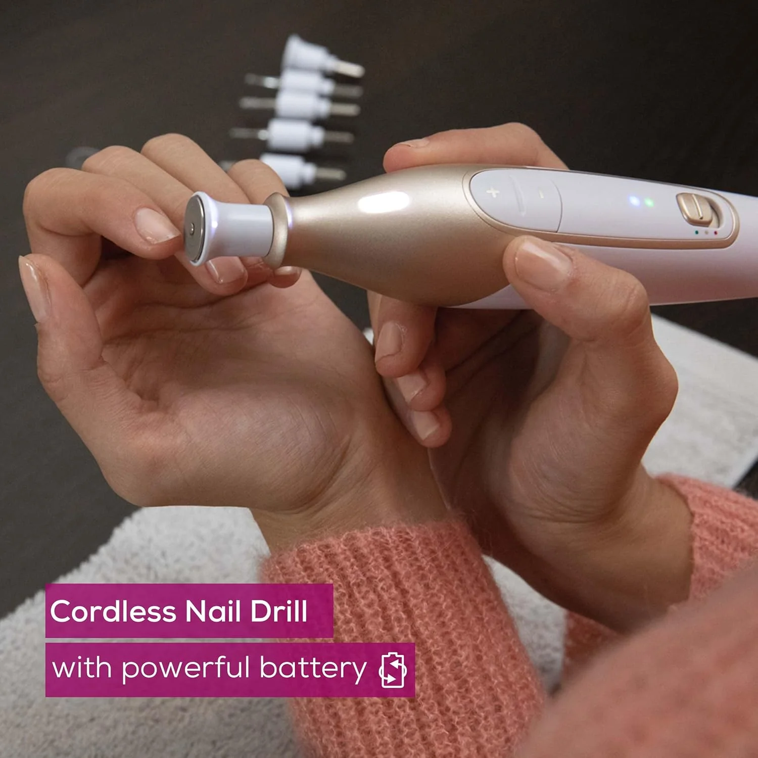 ست سوهان ناخن برقی بیورر MP64، سوهان ناخن برقی بدون سیم با 10 سری و چراغ LED، ست مانیکور برقی با سرعت قابل تنظیم، سوهان برقی برای مانیکور و پدیکور، با کیف نگهداری