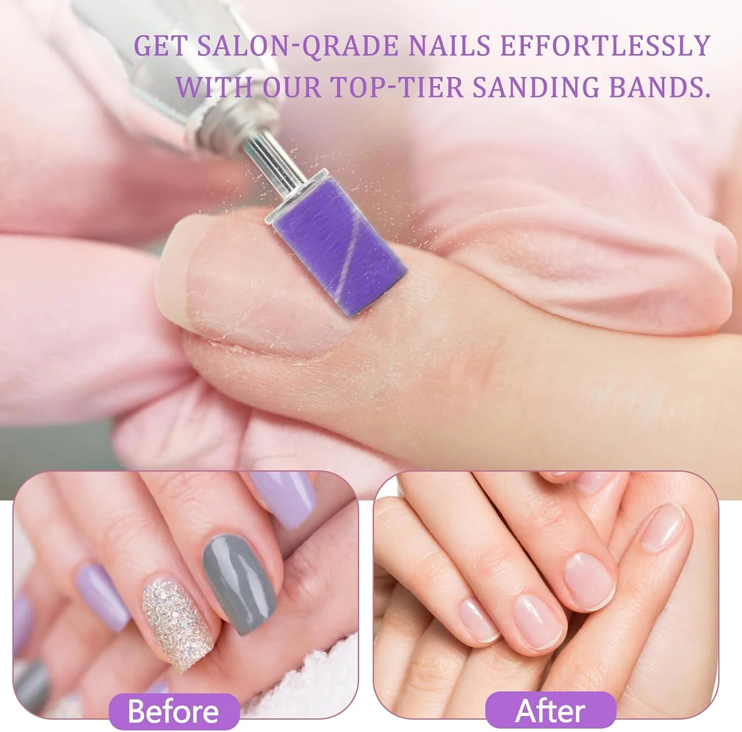 ست سوهان برقی ناخن، سوهان ناخن برقی بی سیم حرفه ای برای ناخن های پودری ژلی آکریلیک، ست ابزار مانیکور پدیکور قابل حمل با مته های سوهان ناخن و نوارهای سنباده (بنفش)