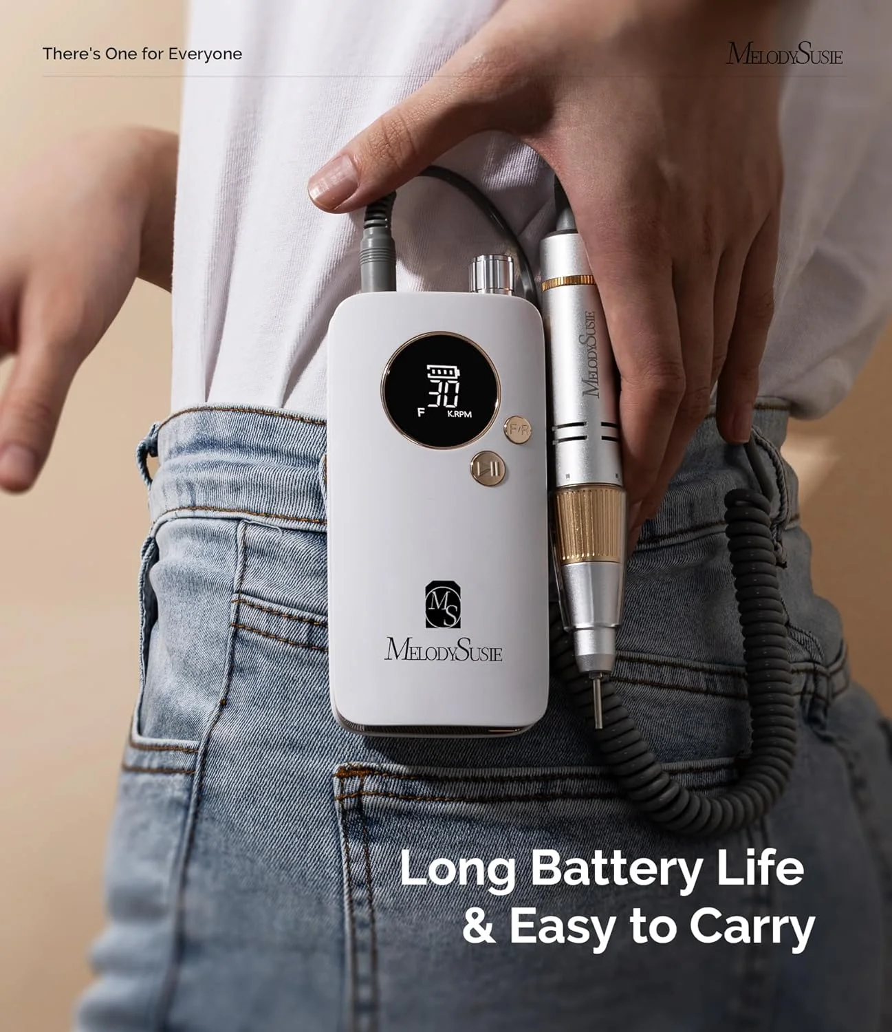 دستگاه سوهان برقی ناخن قابل حمل MelodySusie با سرعت 30000 دور در دقیقه، مدل SC320F، سوهان برقی حرفه ای قابل شارژ، سوهان برقی بی سیم برای از بین بردن لاک ژل و پولیش ناخن های اکریلیک، کیت سوهان برقی برای مانیکور سالن و منزل، سفید