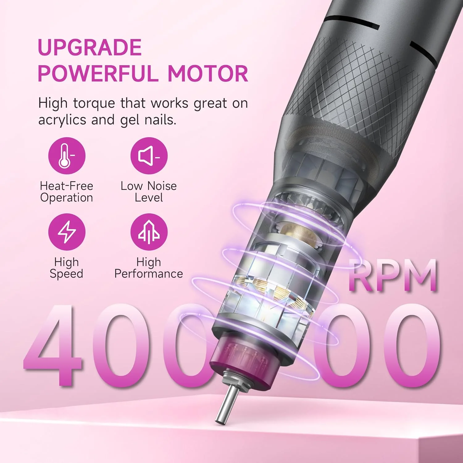 دستگاه حرفه ای مانیکور، سوهان قابل حمل ژل اکریلیک، کیت دریل ناخن شارژی 40000 دور در دقیقه، دستگاه مانیکور با کیفیت سالن HMC320 (خاکستری تیره)