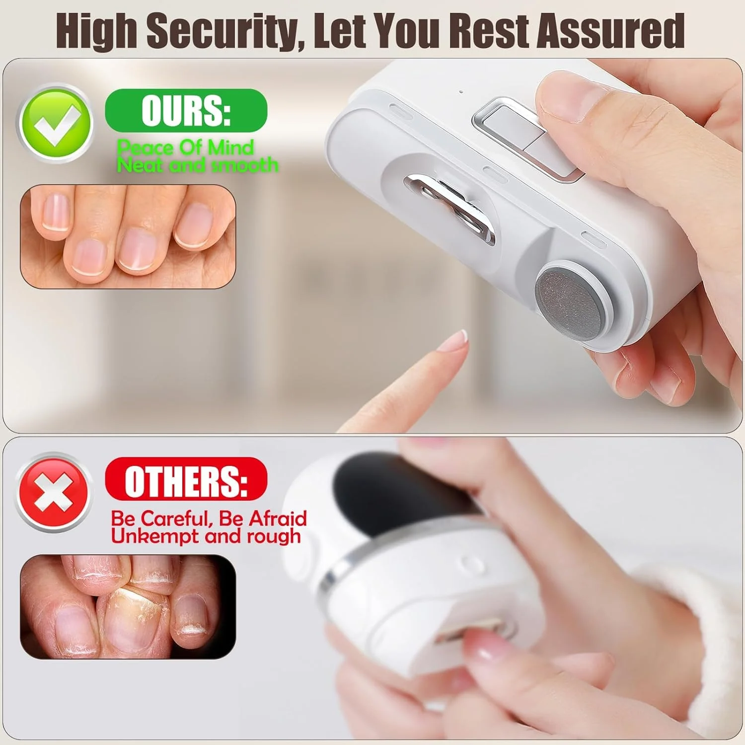 ناخن گیر اتوماتیک تزویق، به همراه سوهان ناخن، ناخن گیر برقی کودک با چراغ، ناخن گیر قابل شارژ با محفظه جمع آوری، سوهان ناخن برقی، مناسب برای نوزادان، کودکان، سالمندان و مراقبان، سفید