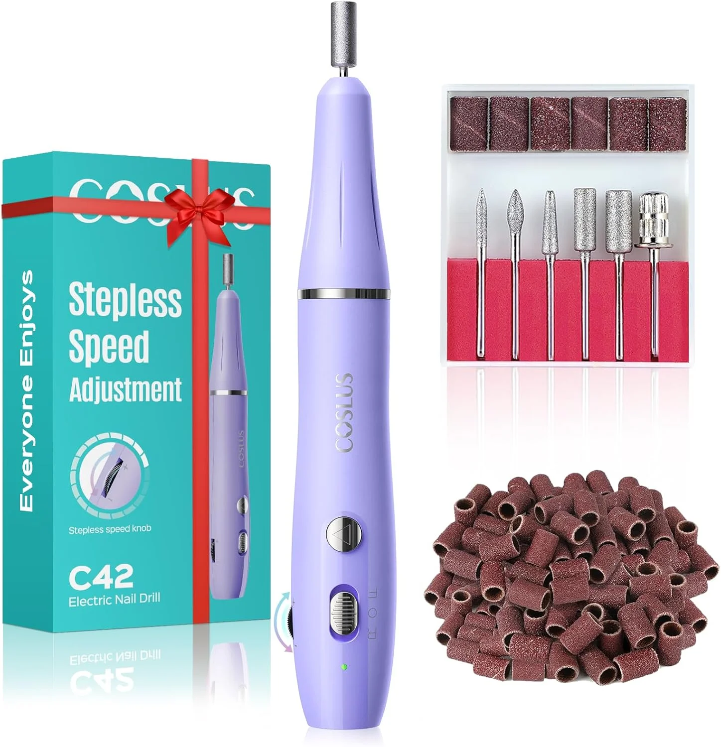 دستگاه سوهان ناخن برقی بی‌سیم COSLUS با دکمه تنظیم سرعت پیوسته برای لاک ژل، پودر دیپ، کیت حرفه‌ای قابل حمل مانیکور پدیکور قابل شارژ برای استفاده در منزل و سالن