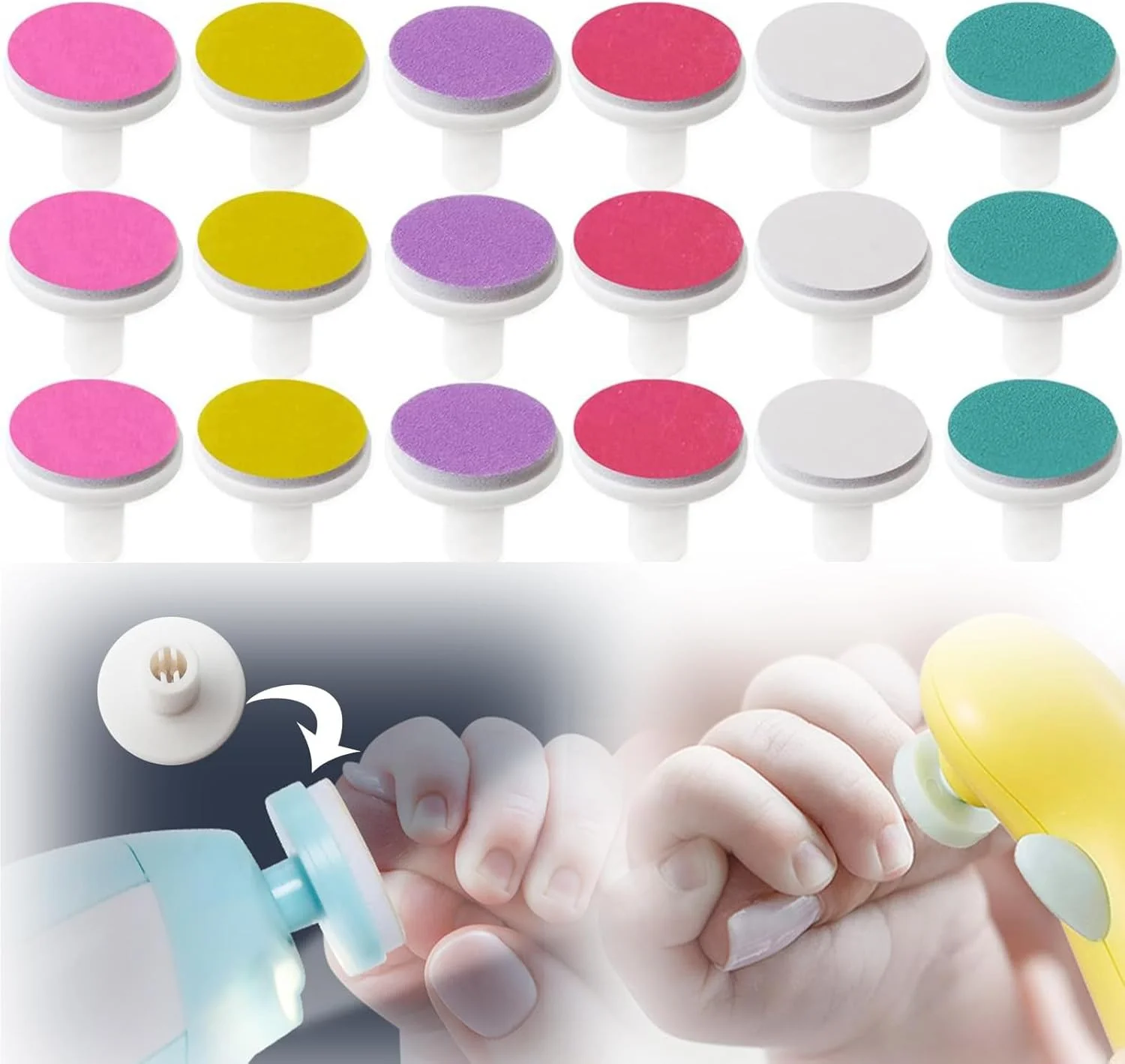 18 عدد سری تعویضی پولیش ناخن، سوهان ناخن نوزاد، سوهان ناخن برقی، سری تعویضی ناخن گیر برقی برای پدها