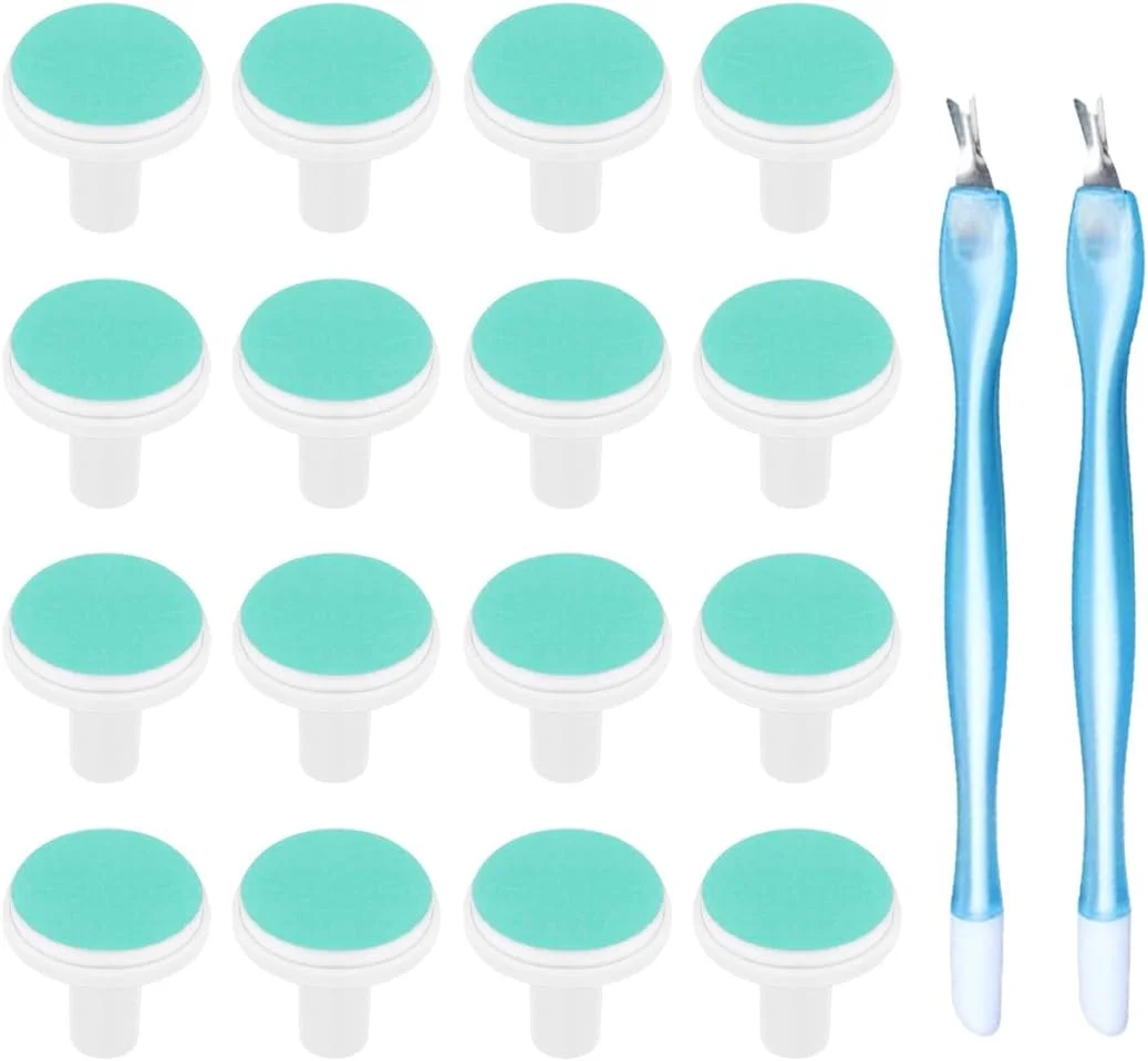 16+2 پد تعویضی سوهان ناخن برقی کودک + 2 عدد ابزار استیل برداشتن پوست مرده، تیغه های سوهان ناخن مات کودک، مناسب برای سوهان ناخن های استاندارد کودک از 12 ماهگی (سبز)