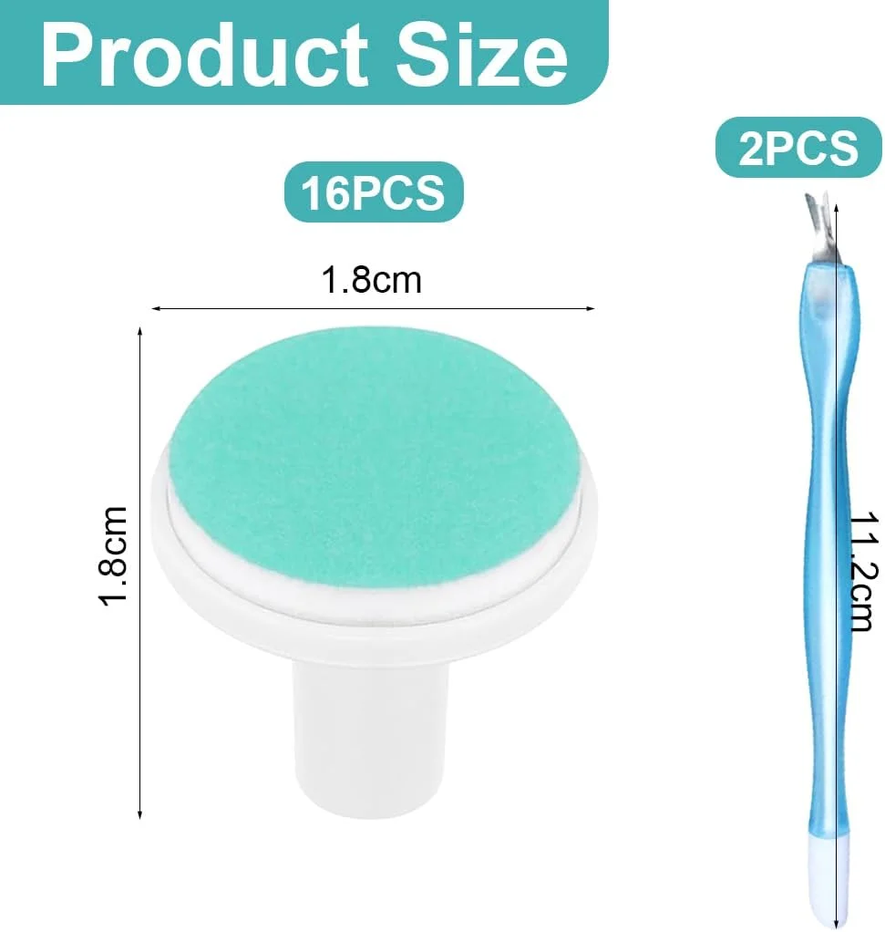16+2 پد تعویضی سوهان ناخن برقی کودک + 2 عدد ابزار استیل برداشتن پوست مرده، تیغه های سوهان ناخن مات کودک، مناسب برای سوهان ناخن های استاندارد کودک از 12 ماهگی (سبز)