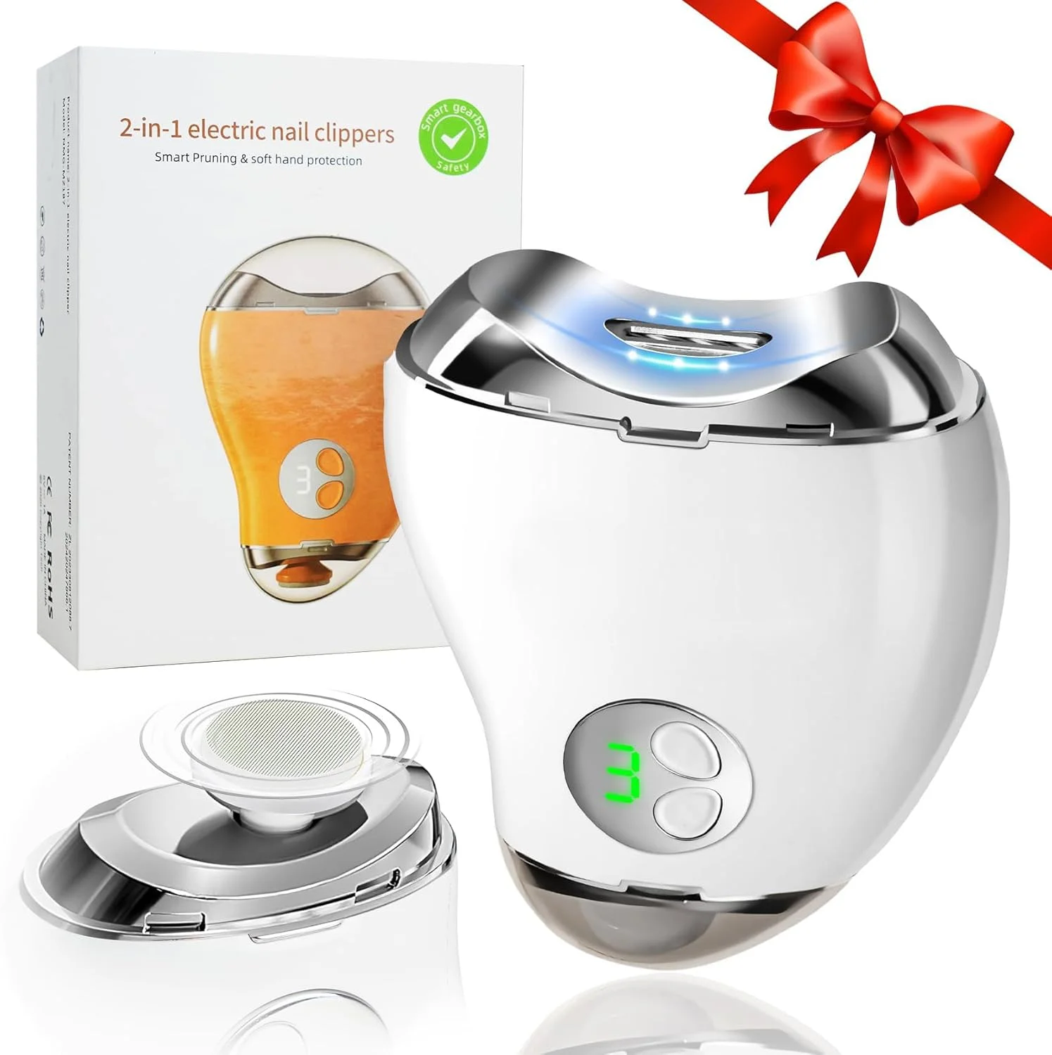 ناخن گیر برقی Koeay با چراغ LED و سوهان ناخن، نمایشگر دیجیتال LCD با 3 سرعت، محفظه نگهداری ناخن، ناخن گیر ایمن قابل شارژ USB برای نوزاد، کودک، سالمند، مراقب، سفید