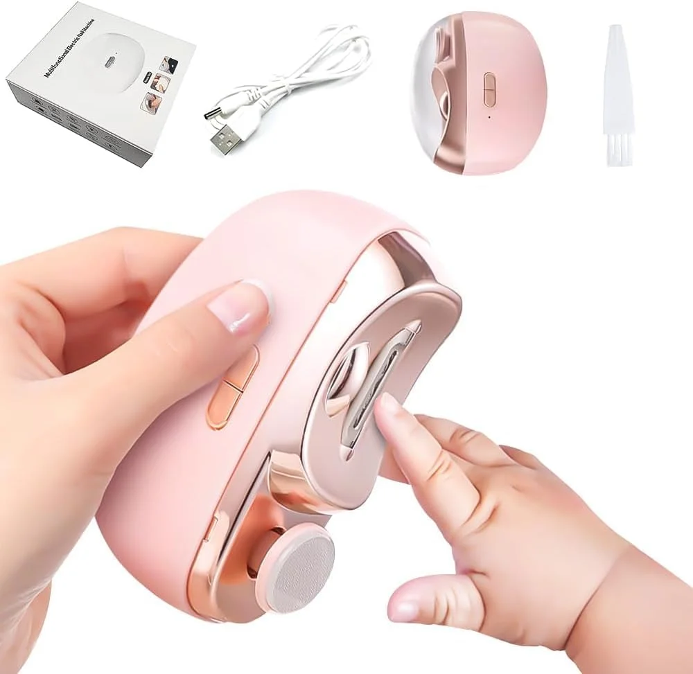 ناخن گیر برقی کودک - سوهان ناخن، پولیش و محفظه نگهداری ناخن 3 در 1 با LED، سوهان ناخن اضافی، قابل شارژ با USB و 2 سرعت برای نوزاد، کودک، بزرگسال، سالمند، مراقبان