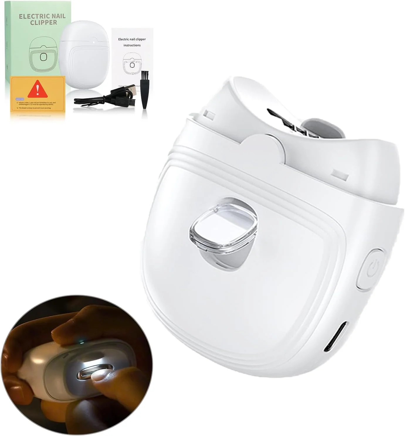 ناخن گیر، ناخن گیر برقی اتوماتیک با نور و 2 سرعت، طراحی 2 در 1 شامل ناخن گیر و سوهان، دارای محفظه نگهداری خرده ناخن، ناخن گیر ایمن قابل شارژ USB برای نوزاد، کودک و بزرگسال