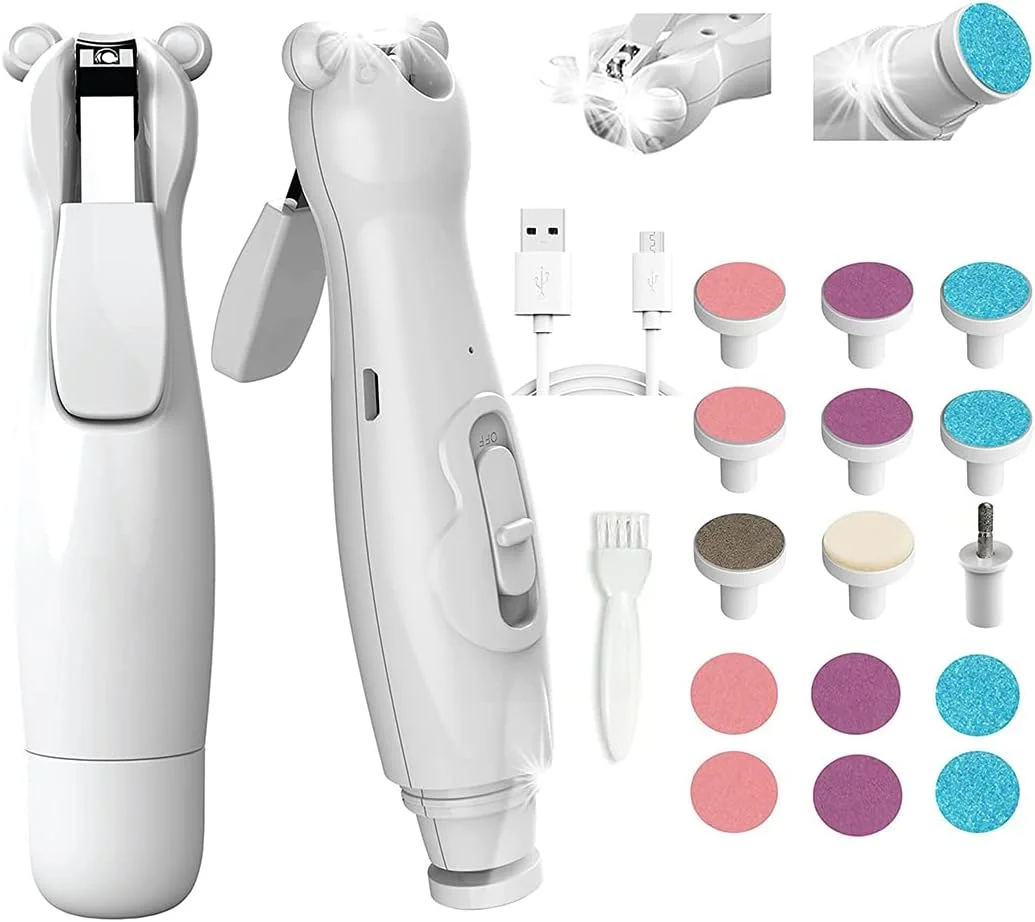 ناخن گیر برقی کودک، 20 در 1، با چراغ و سرهای تعویضی برای نوزاد، کودک نوپا و بزرگسالان، مراقبت از ناخن کودک، پولیش و مرتب کردن