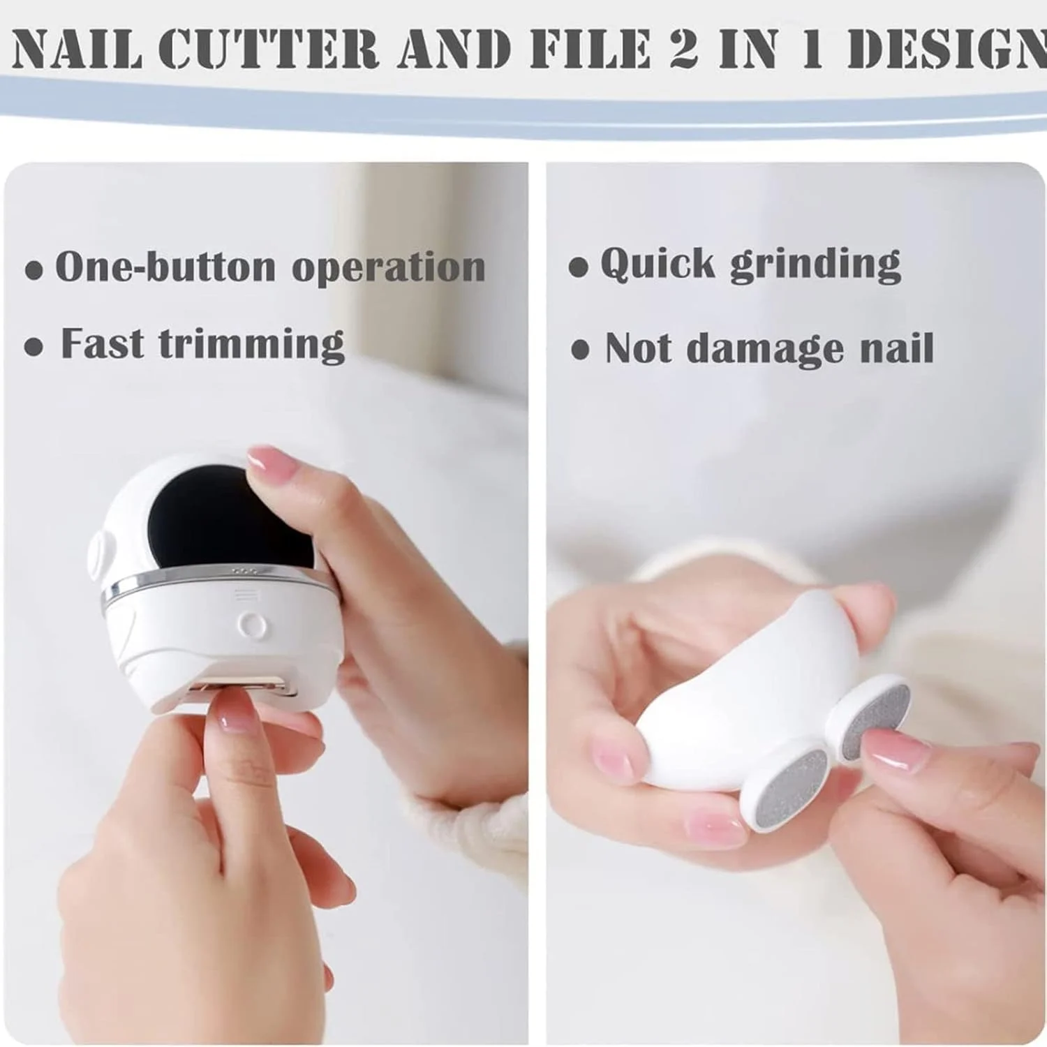 ناخن گیر برقی فنری X، قیچی خودکار پیرایش ناخن، ناخن گیر و سوهان 2 در 1، ابزار حرفه ای مانیکور ناخن، مناسب برای بزرگسالان، سالمندان، نوزادان، کودکان، مردان و زنان