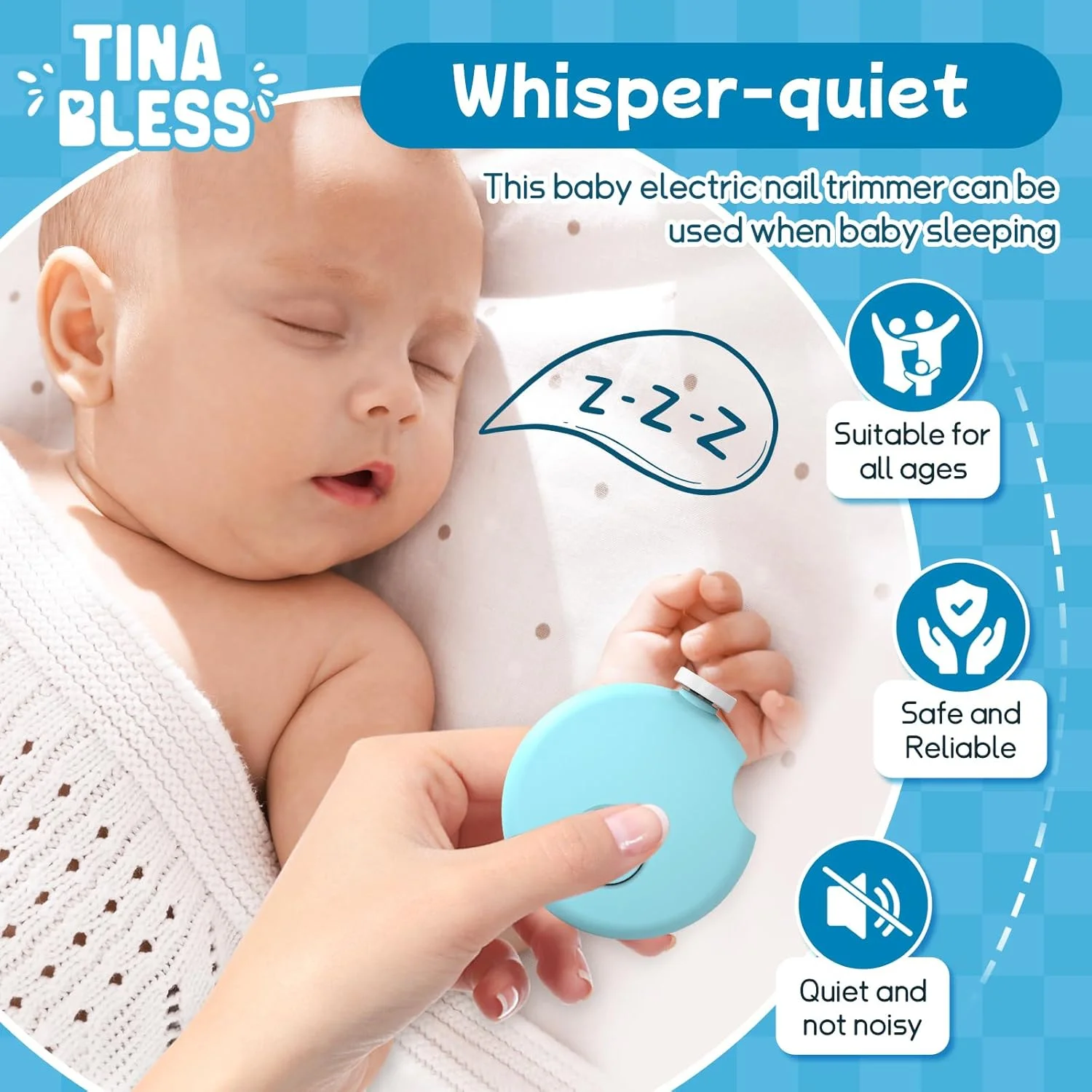 سوهان ناخن برقی کودک، سوهان ناخن کودک Tinabless، ست مانیکور 6 در 1، ست مراقبت از ناخن کودک برای کودکان نوپا یا بزرگسالان (آبی)