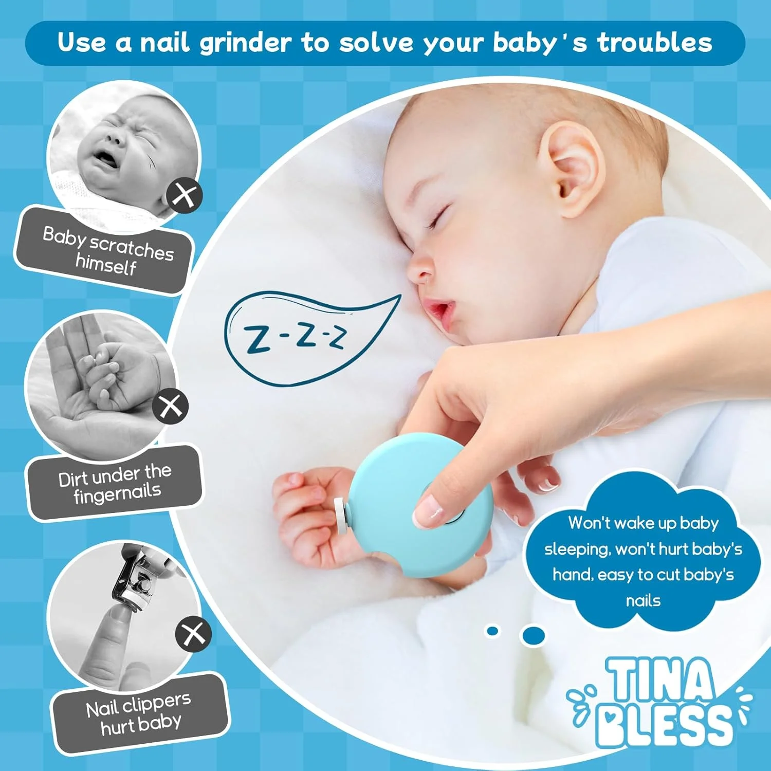 سوهان ناخن برقی کودک، سوهان ناخن کودک Tinabless، ست مانیکور 6 در 1، ست مراقبت از ناخن کودک برای کودکان نوپا یا بزرگسالان (آبی)