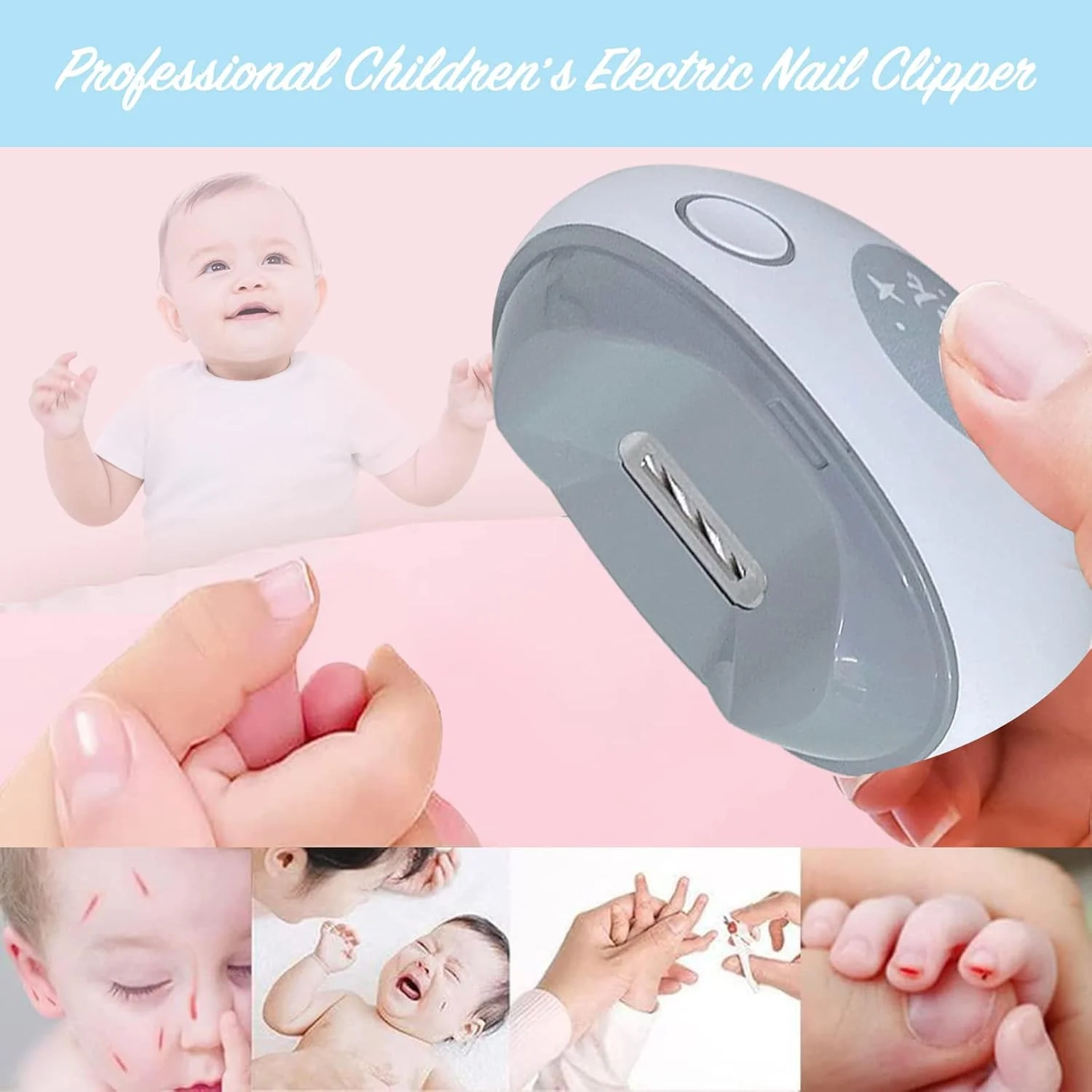 ناخن گیر برقی اتوماتیک با چراغ و 2 سرعت، دستگاه برش و سوهان ناخن 2 در 1، دارای محفظه نگهداری خرده ناخن، شارژی USB ایمن برای نوزاد، کودک، سالمند و بزرگسال