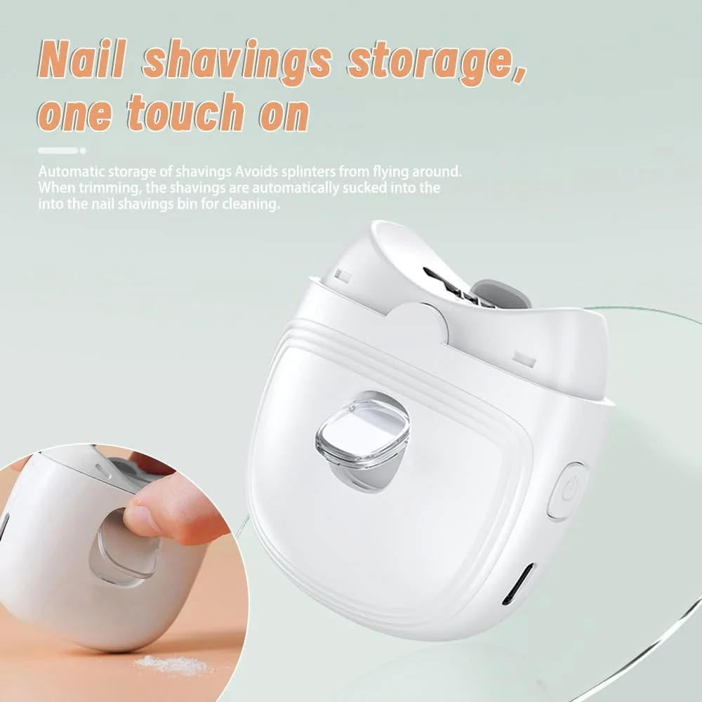 ناخن گیر، ناخن گیر برقی اتوماتیک با نور و 2 سرعت، طراحی 2 در 1 شامل ناخن گیر و سوهان، دارای محفظه نگهداری خرده ناخن، ناخن گیر ایمن قابل شارژ USB برای نوزاد، کودک و بزرگسال