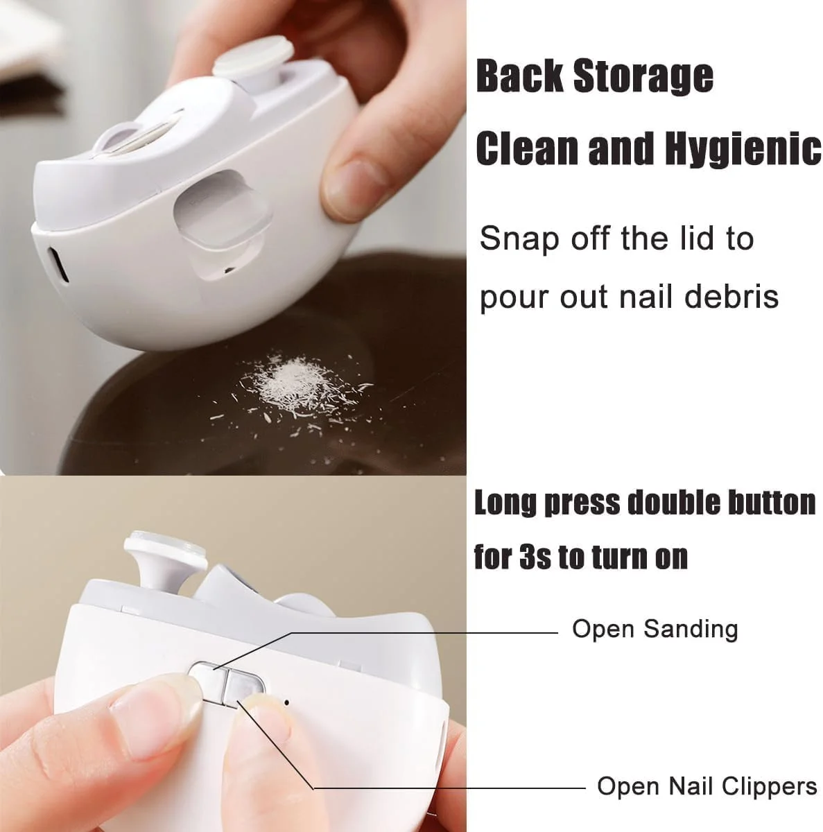 ناخن گیر برقی کودک - سوهان ناخن، پولیش و محفظه نگهداری ناخن 3 در 1 با LED، سوهان ناخن اضافی، قابل شارژ با USB و 2 سرعت برای نوزاد، کودک، بزرگسال، سالمند، مراقبان