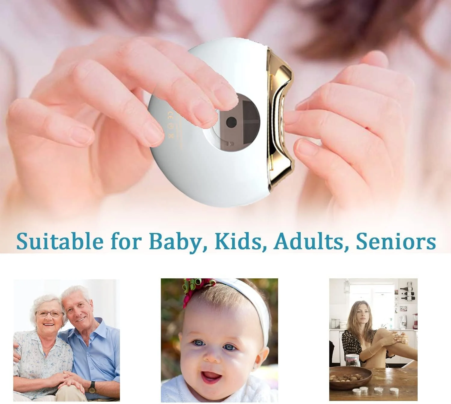 ناخن گیر برقی ارتقا یافته، ناخن گیر USB قابل شارژ، سوهان ناخن اتوماتیک کودک برای کودکان، بزرگسالان و سالمندان (سفید)