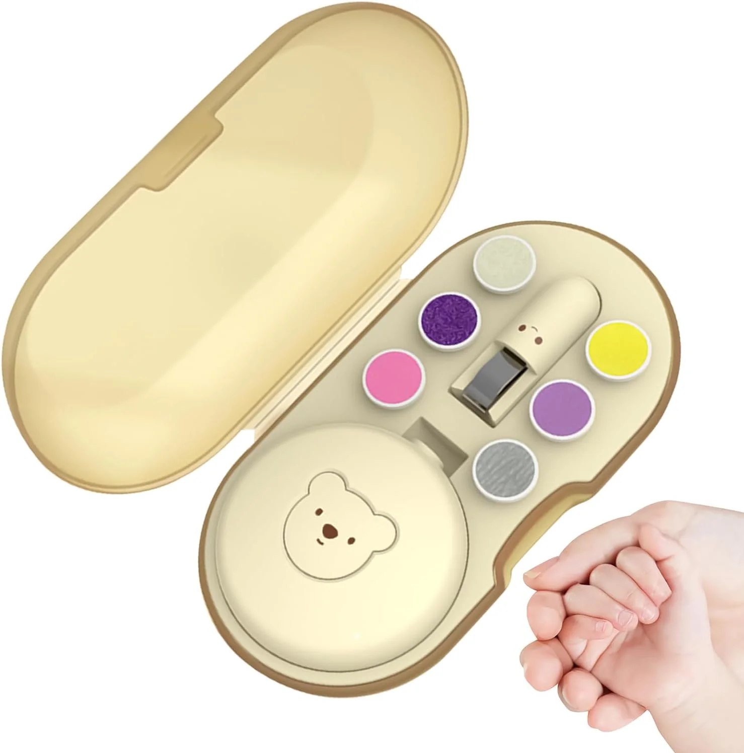 سوهان ناخن برقی کودک | سوهان ناخن برقی کودک، دارای 6 سری تعویضی و جعبه نگهداری، مناسب بزرگسالان، کودکان، مسافرت، مراقبت ملایم در منزل