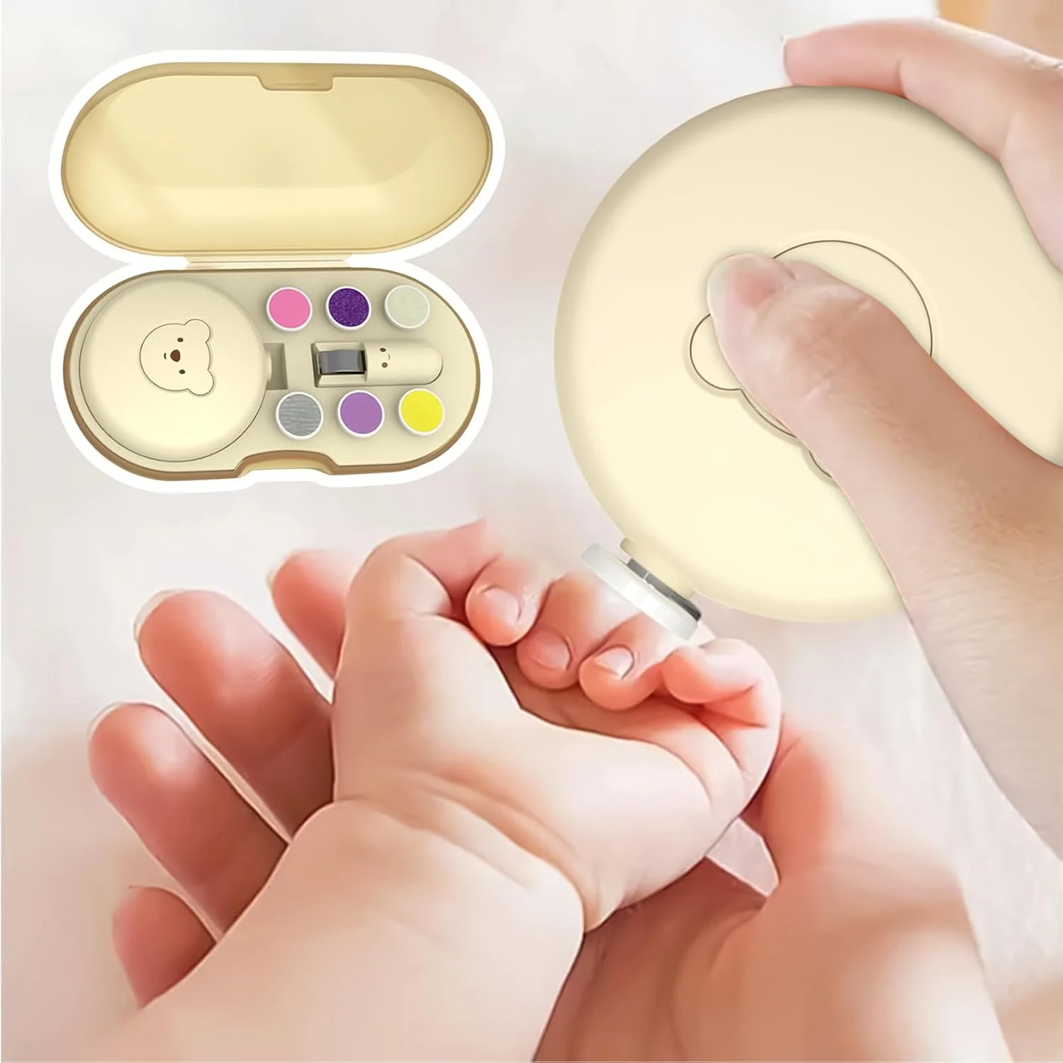 سوهان ناخن برقی کودک | سوهان ناخن برقی کودک، دارای 6 سری تعویضی و جعبه نگهداری، مناسب بزرگسالان، کودکان، مسافرت، مراقبت ملایم در منزل