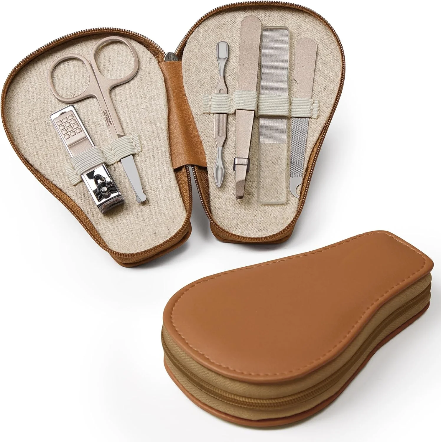 ست مانیکور نوزاد هاکا، ست مراقبت از ناخن نوزاد 6 در 1 با کیف نگهداری PU، قیچی ناخن، عقب زننده کوتیکول، 2 سوهان ناخن، ناخن گیر و موچین، قهوه ای