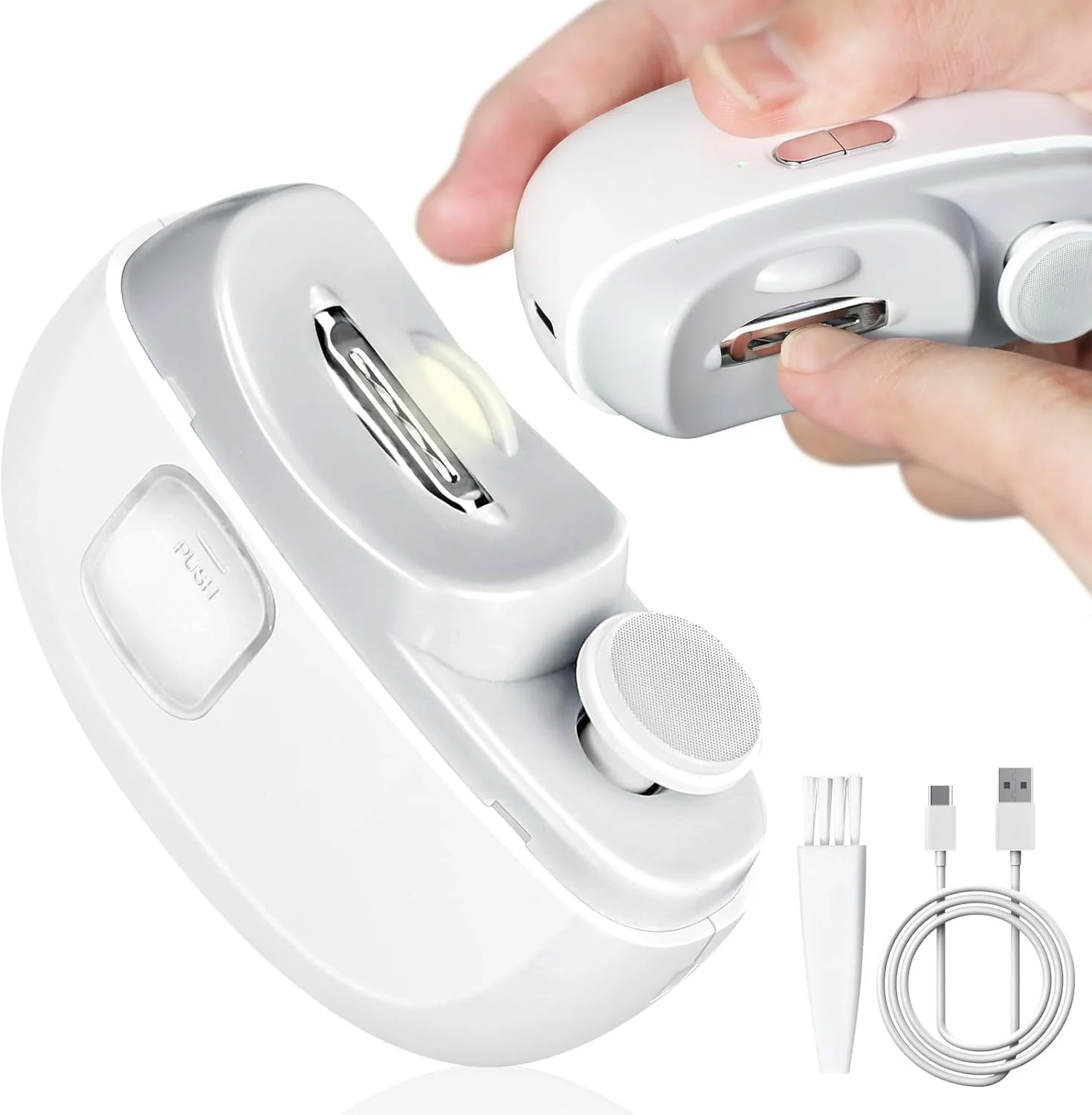 ناخن گیر برقی کودک با چراغ LED، سوهان و مرتب کننده ناخن ایمن و اتوماتیک 2 در 1 با محفظه جمع آوری خرده ناخن برای نوزاد، کودک، بزرگسال، سالمند، 2 سرعت، قابل شارژ با USB، سفید ناخن گیر برقی کودک با چراغ LED، سوهان و مرتب کننده ناخن ایمن و اتوماتیک 2 در 1 با محفظه جمع آوری خرده ناخن برای نوزاد، کودک، بزرگسال، سالمند، 2 سرعت، قابل شارژ با USB، سفید