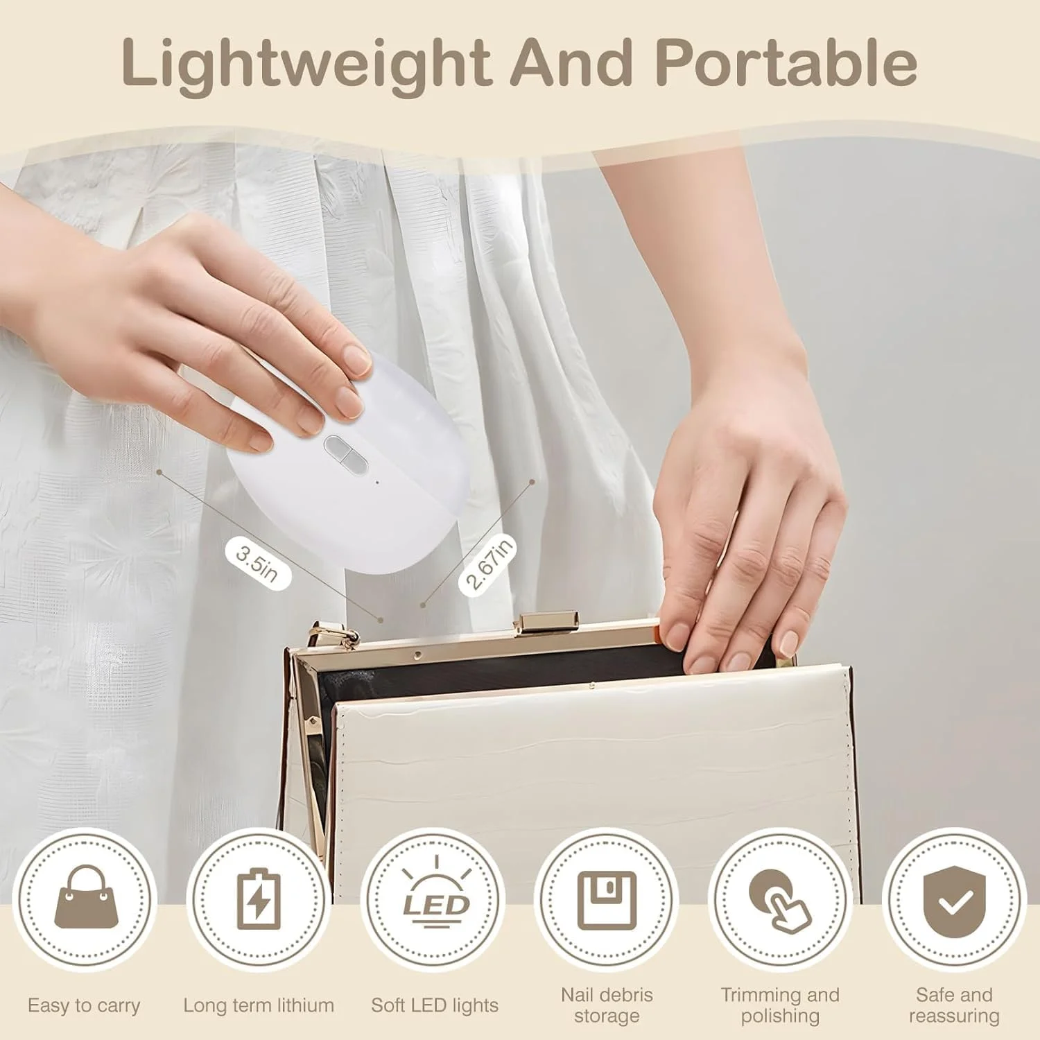 ناخن گیر برقی کودک با چراغ LED، سوهان و مرتب کننده ناخن ایمن و اتوماتیک 2 در 1 با محفظه جمع آوری خرده ناخن برای نوزاد، کودک، بزرگسال، سالمند، 2 سرعت، قابل شارژ با USB، سفید