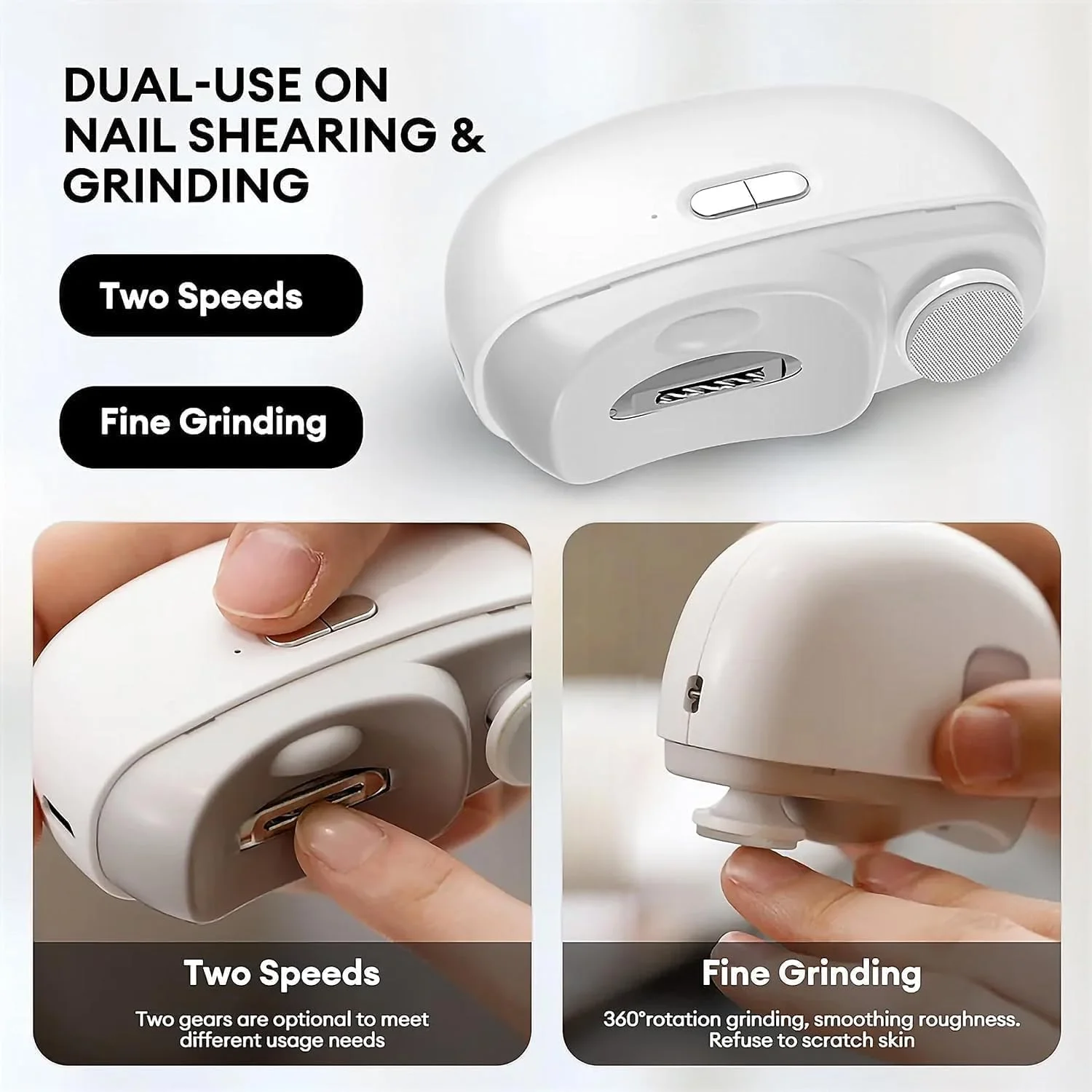 ناخن گیر اتوماتیک با سوهان ناخن، ناخن گیر برقی کودک با چراغ، ناخن گیر قابل شارژ با محفظه جمع آوری، سوهان ناخن برقی برای کودکان، سالمندان و مراقبان (سفید)