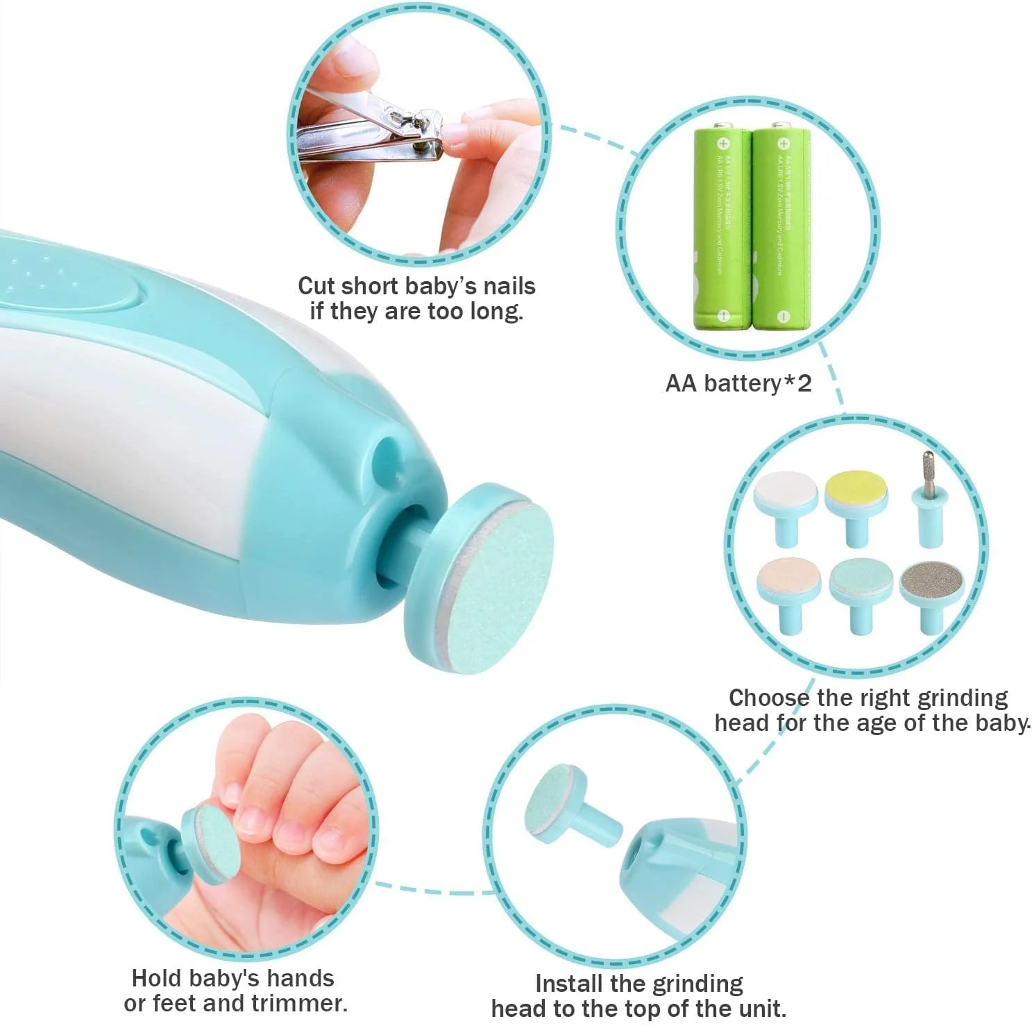 سوهان ناخن برقی کودک، سوهان برقی ناخن کودک، ناخن گیر، ناخن گیر ایمنی کودک، ناخن گیر کودک (آبی)