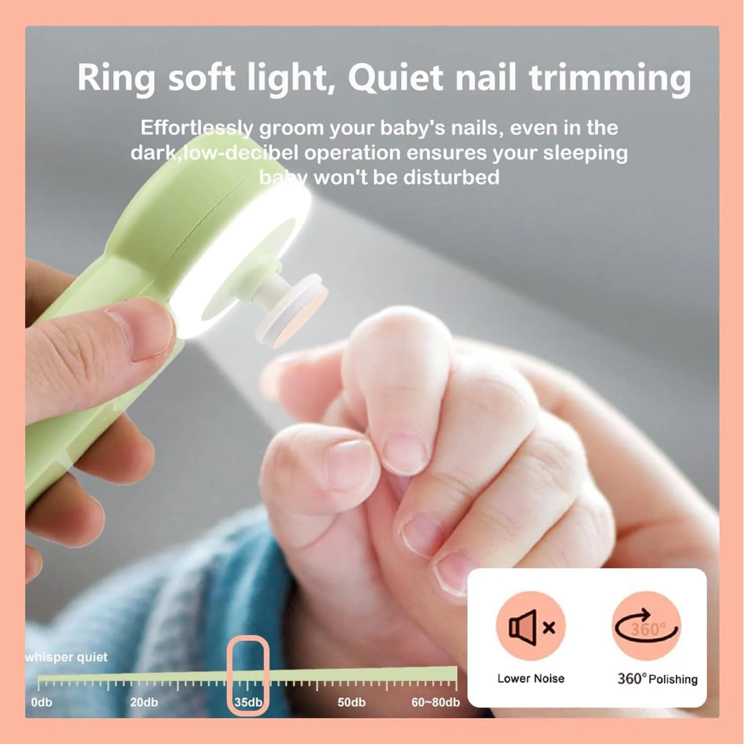ست سوهان ناخن برقی کودک، ایمن، آسان و قابل شارژ، سوهان ناخن کودک، ماشین اصلاح ناخن کودک، دارای چراغ LED حلقوی، 6 پد سوهان، ایده آل برای نوزادان، کودکان نوپا، ناخن های دست/پای کودکان (سوهان سبز)