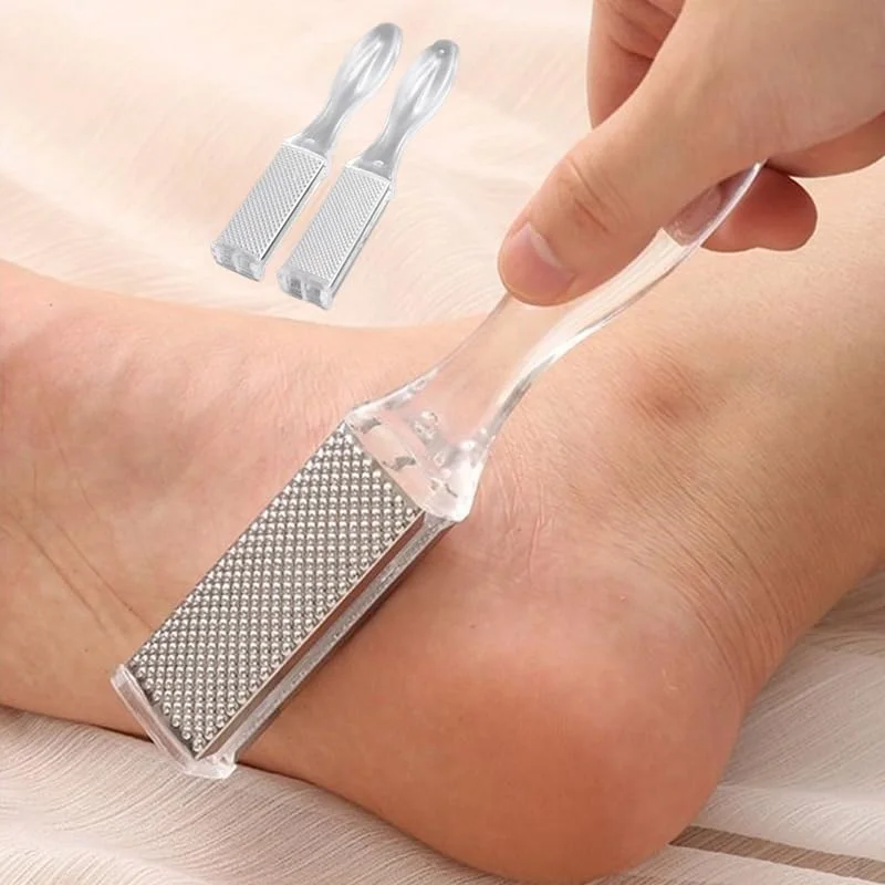 دو عددی سوهان پا استیل ضد زنگ حرفه ای | رنده پا | از بین برنده پینه، ابزار پدیکور مراقبت از پا برای پاهای خشک و مرطوب، شفاف