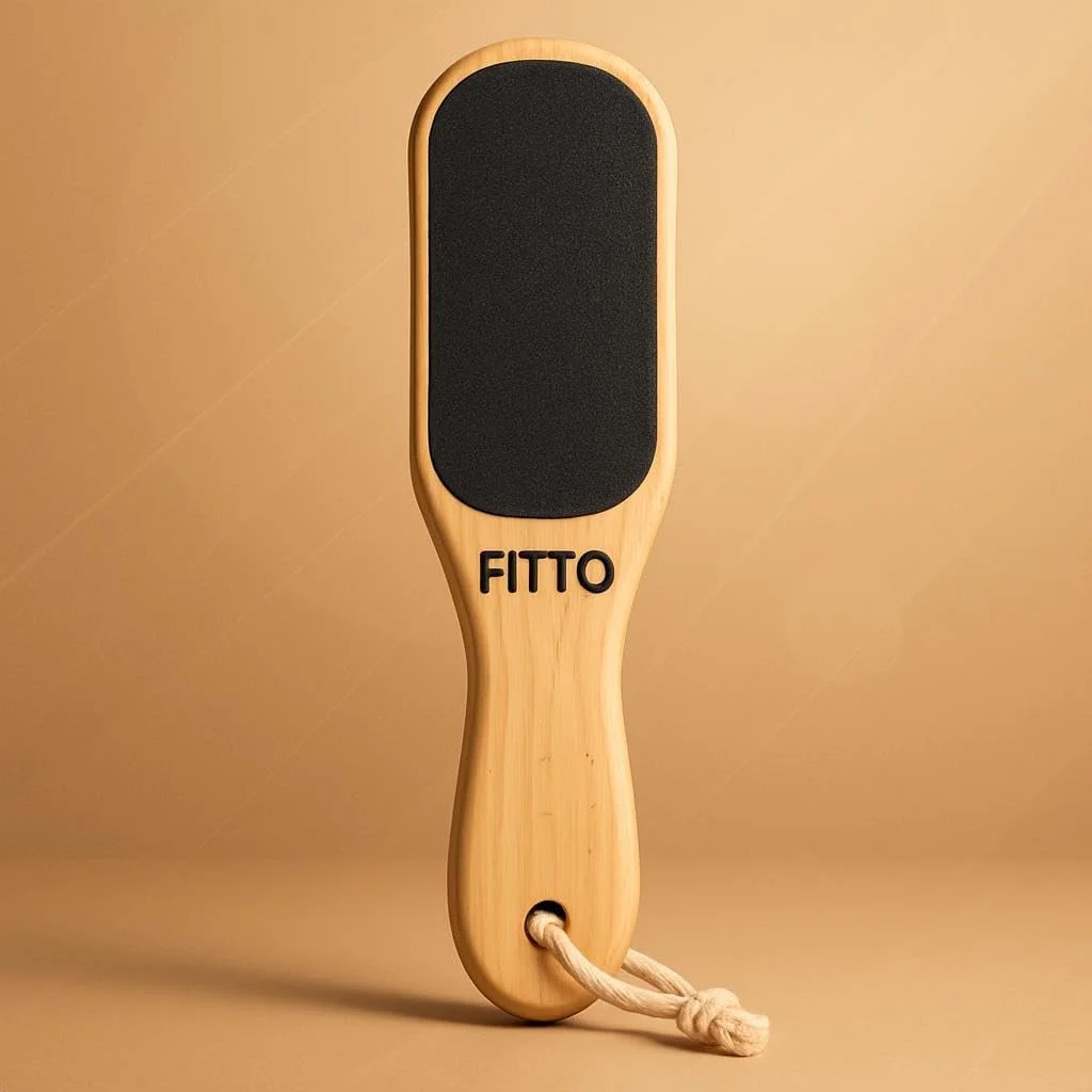 سوهان چوبی دو طرفه پا FITTO، از بین برنده پینه و پوست مرده، سوهان پدیکور پا برای پوست سخت، میخچه و پینه، دسته چوبی بادوام، طراحی ارگونومیک برای پاهای صاف